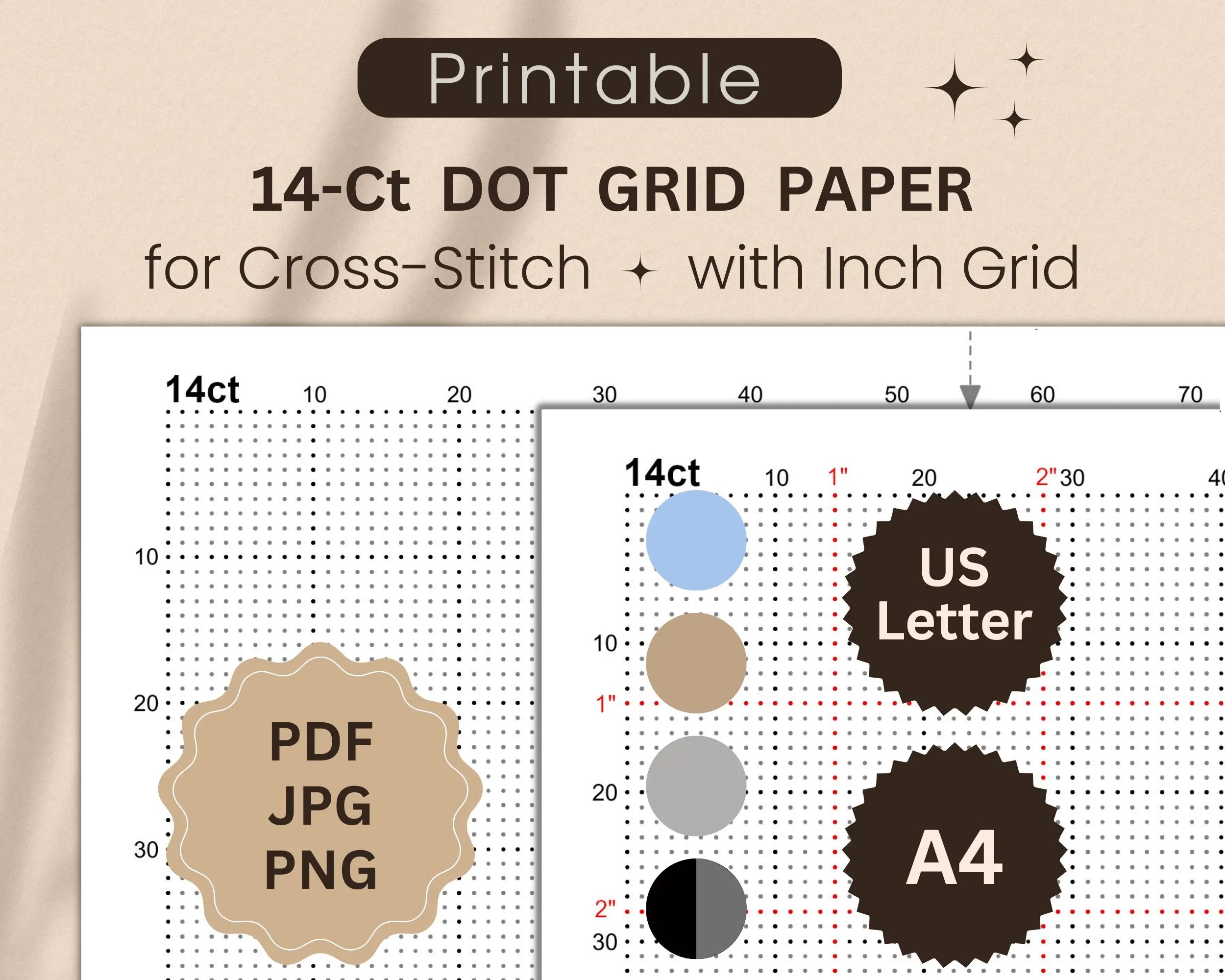 14 count Dot Grid Paper With Inch Grid PDF JPG PNG Etsy