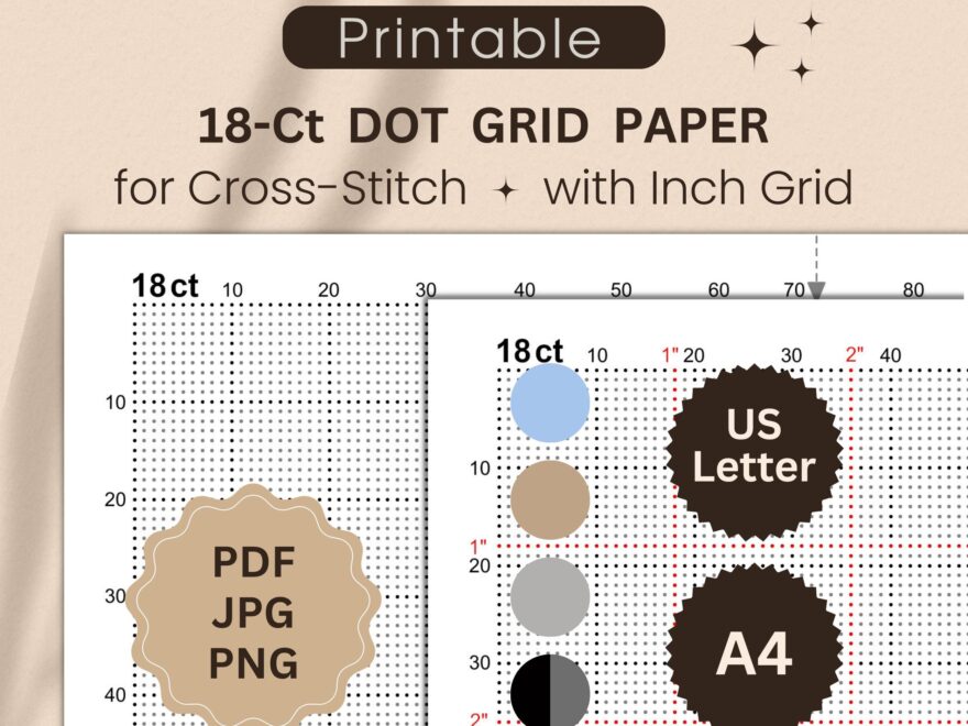 18 count Dot Grid Paper For Cross stitch With Inch Grid Printable X stitch Paper For Creating Your Own Designs Letter A4 PDF JPG PNG Etsy