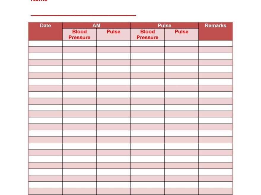 30 Printable Blood Pressure Log Templates TemplateLab
