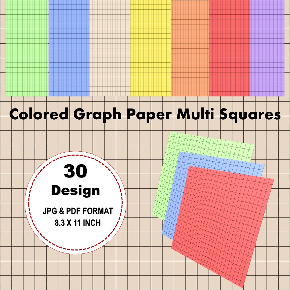 30 Sheets Of Colorful Graph Paper Multi Squares Made By Teachers