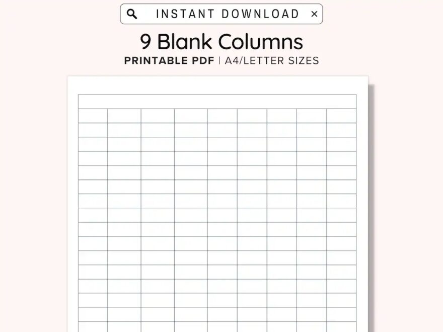 9 Blank Columns Chart Text Input Print And Write PDF Digital Download File A4 US Letter Size Not Fully Editable Templates Instant Download Etsy