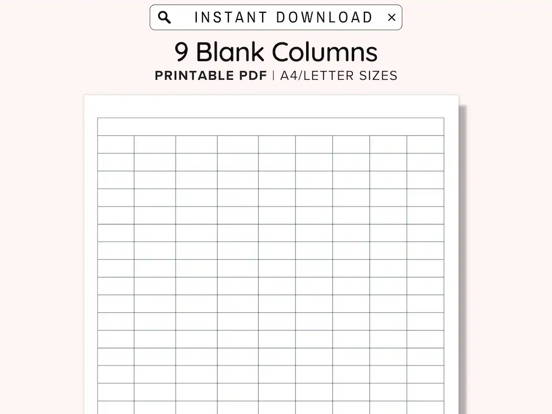 9 Blank Columns Chart Text Input Print And Write PDF Digital Download File A4 US Letter Size Not Fully Editable Templates Instant Download Etsy