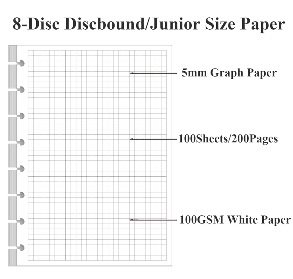Amazon A5 TUL Discbound Grid Refill Paper 8 Disc Discbound Graph Paper 100Sheets 200Pages Loose Leaf Grid Paper 100gsm White Paper 5 8 X 8 3 In Office Products
