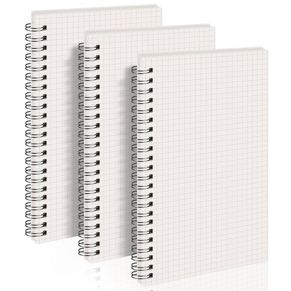 Amazon AHGXG Graph Paper Notebook Spiral 3 Pack A5 Grid Notebook 5 7 x 8 3 Thick 100gsm Graph Grid Paper 80 Sheets Transparent Hardcover Journals For School Supplies Office Writing Drawing Office Products