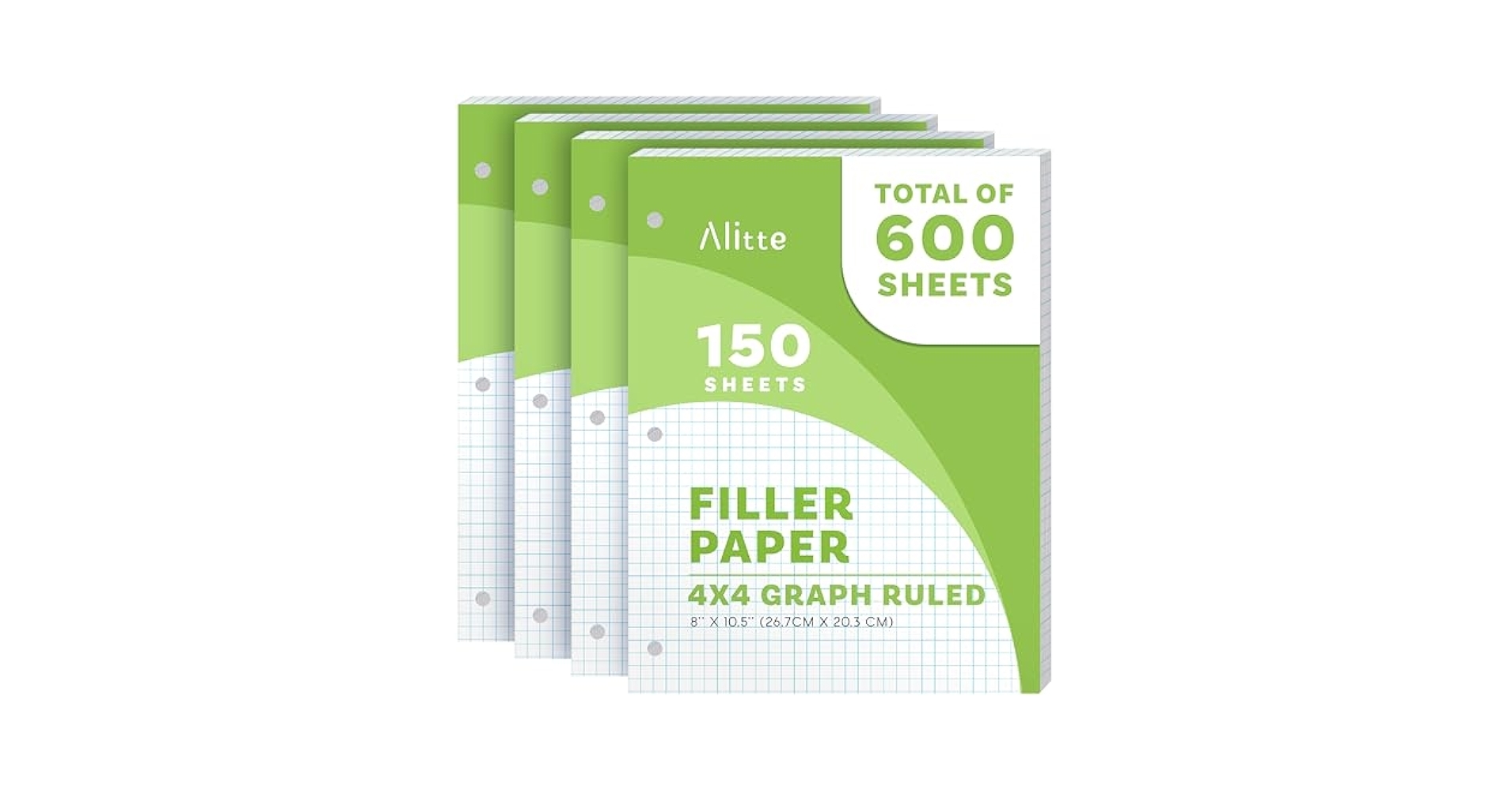 Amazon Alitte Loose Leaf Graph Paper 4x4 Grid 600 Sheets 150 Pack Graphing Paper For School College Office 3 Hole Punch Sheets For Ring Binders Notebooks Pocket Folders White 8 X 10 5 Inches Office Products