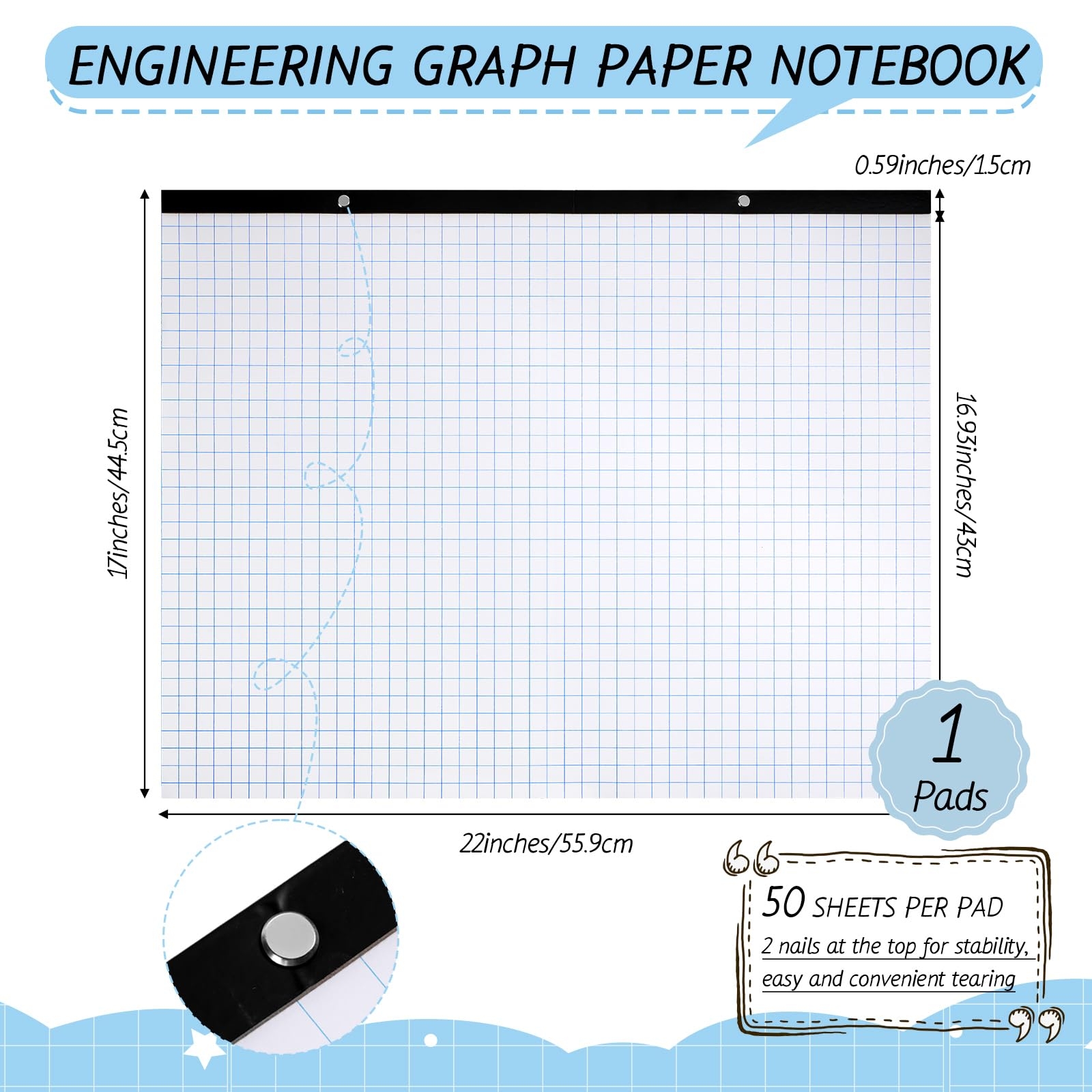 Amazon Fainne Large Engineering Graph Paper Pad 22 x17 Landscape 4 X 4 Grid Pad Giant Drafting Sketching Graph Paper For Engineer Architect Designer Mathematician Draftsman White And Blue Office Products