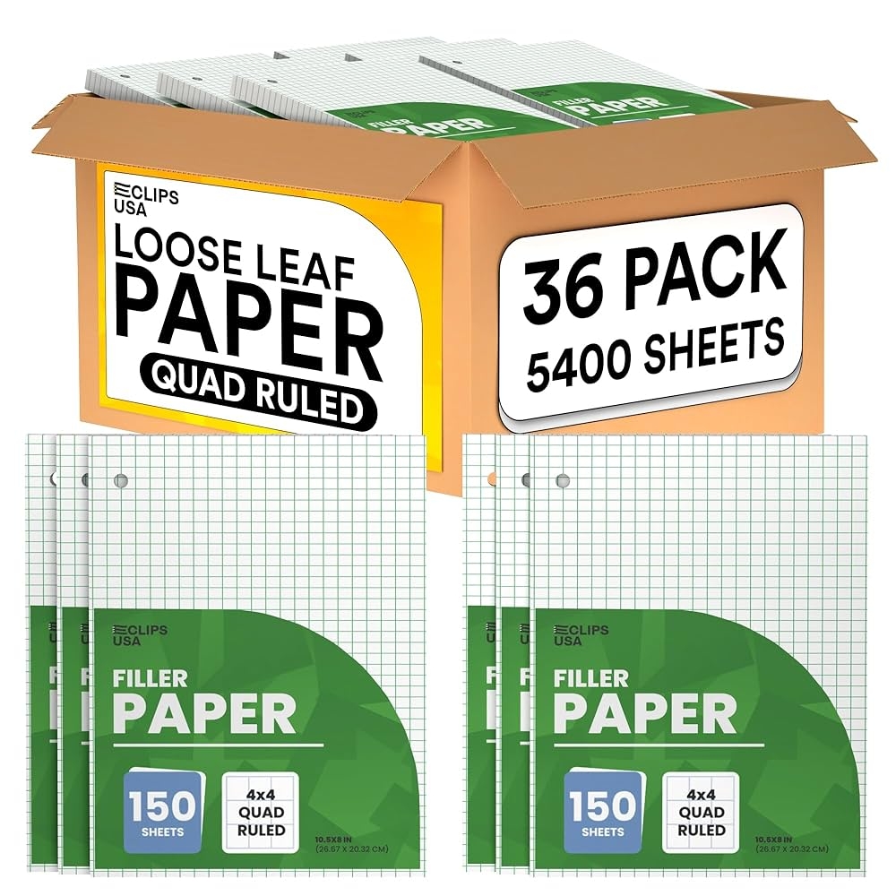 Amazon Graph Paper Loose Leaf Graph Paper 4 X 4 An Inch Quad Ruled Graph Paper 10 5 X 8 Graphing Paper 56 Gsm 150 Per Pack 36 Pack Office Products