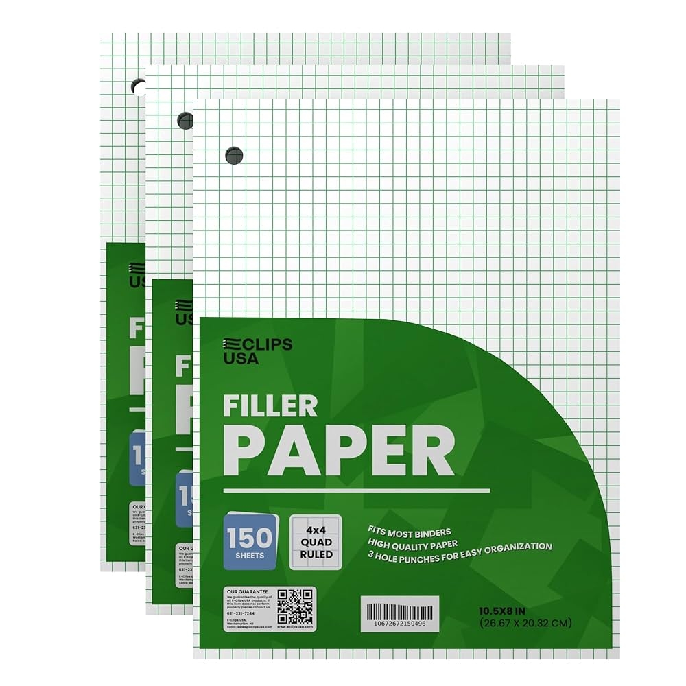 Amazon Graph Paper Loose Leaf Graph Paper 4 X 4 Squares Per Inch Quad Ruled Graph Paper 10 5 X 8 Graphing Paper 56 Gsm 150 Per Pack 450 Sheets 3 Pack Office Products