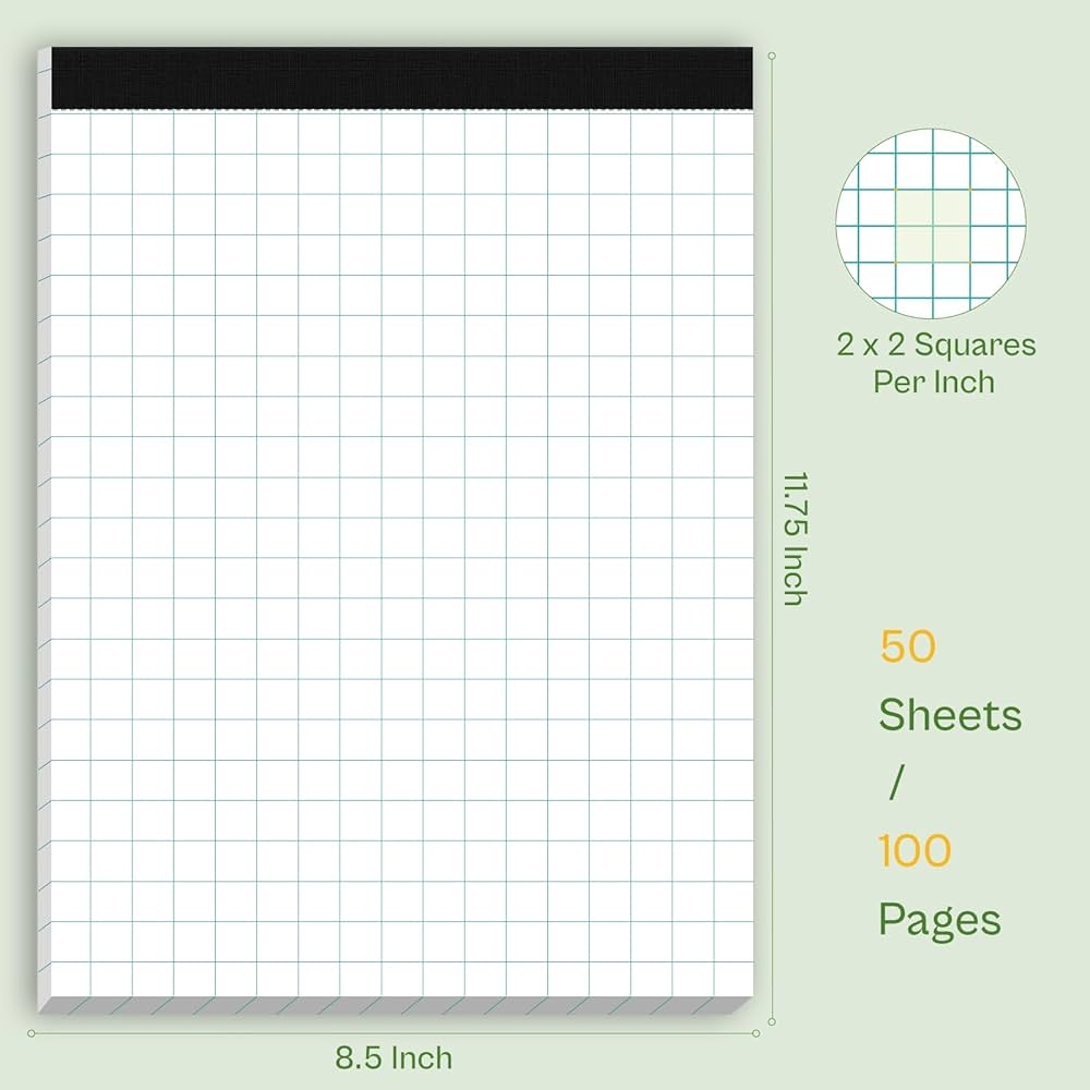 Amazon Graph Paper Pads 4 Pack Grid Paper Pad 2x2 Blue Squares Per Inch Grid Paper 8 5 X 11 75 Inch Perforated Legal Pads 50 Sheets Graph Paper Notebook 8 5 X 11 