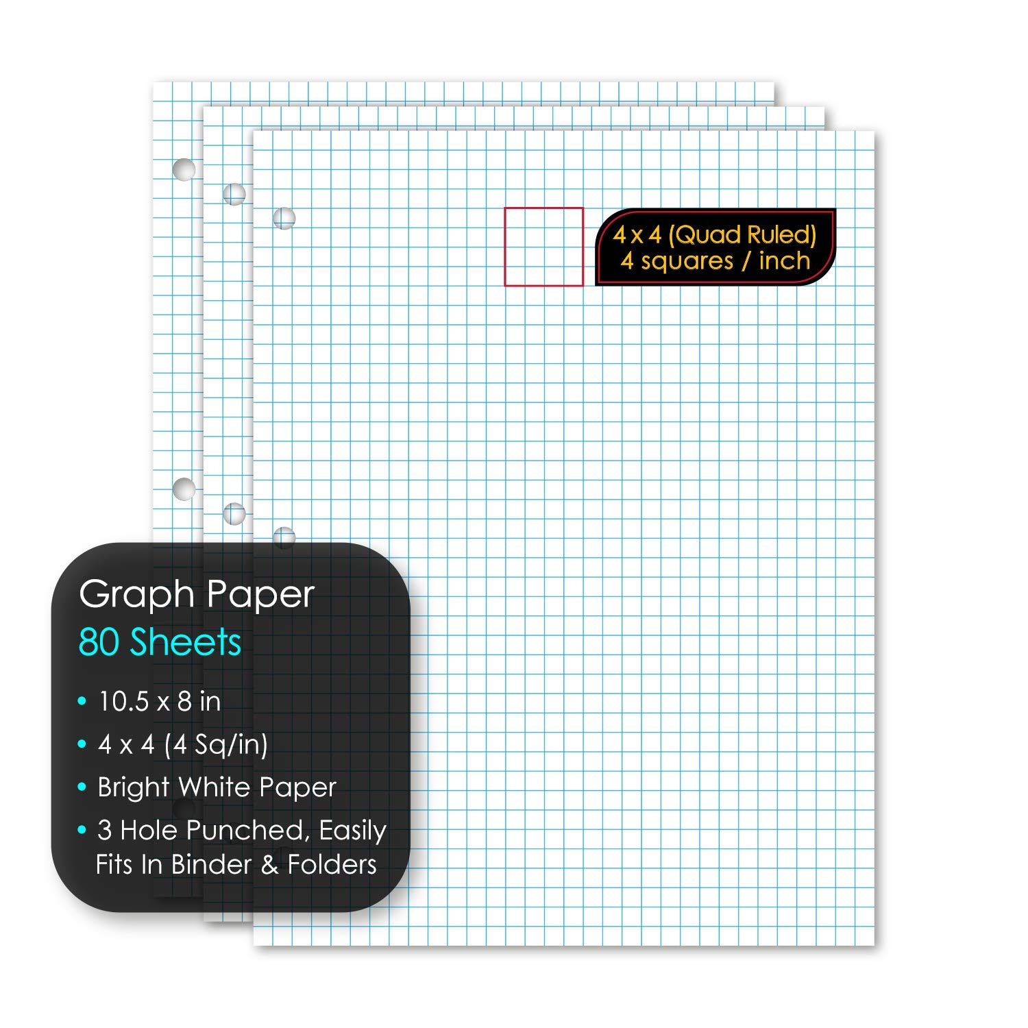 Amazon IScholar Quad Filler Paper 4 Squares Per Inch 10 5 X 8 Inches 80 Sheets 24844 White Graph Paper Office Products