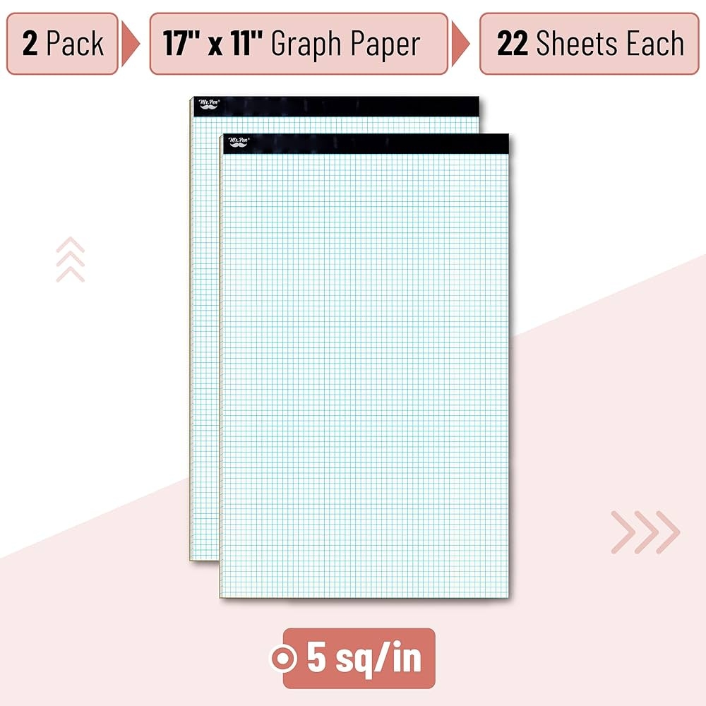 Amazon Mr Pen Graph Paper 2 Pack Of 22 Sheets 17 x11 5x5 5 Squares Per Inch Graphing Paper Office Products