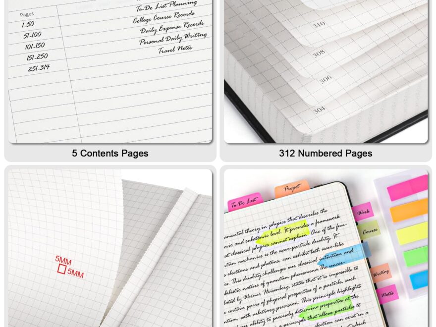 Amazon OFFIGIFT Graph Paper Notebook 312 Numbered Pages Large A5 Hardcover Leather Journal 100gsm No Bleed Grid Paper Notebook With Index Pages Grid Notebook For Graphing Notes Math 5 75 X 8 38