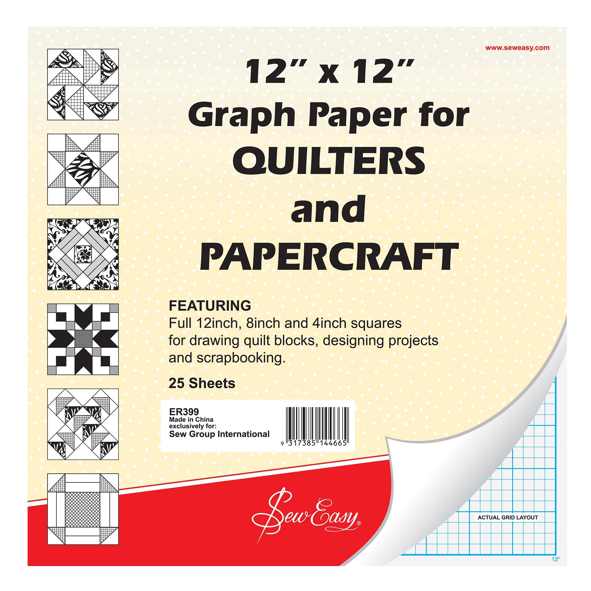Amazon Sew Easy ER399 Quilters Graph Paper Pad 8in 4in Squares 12 X 12in 25 Sheets