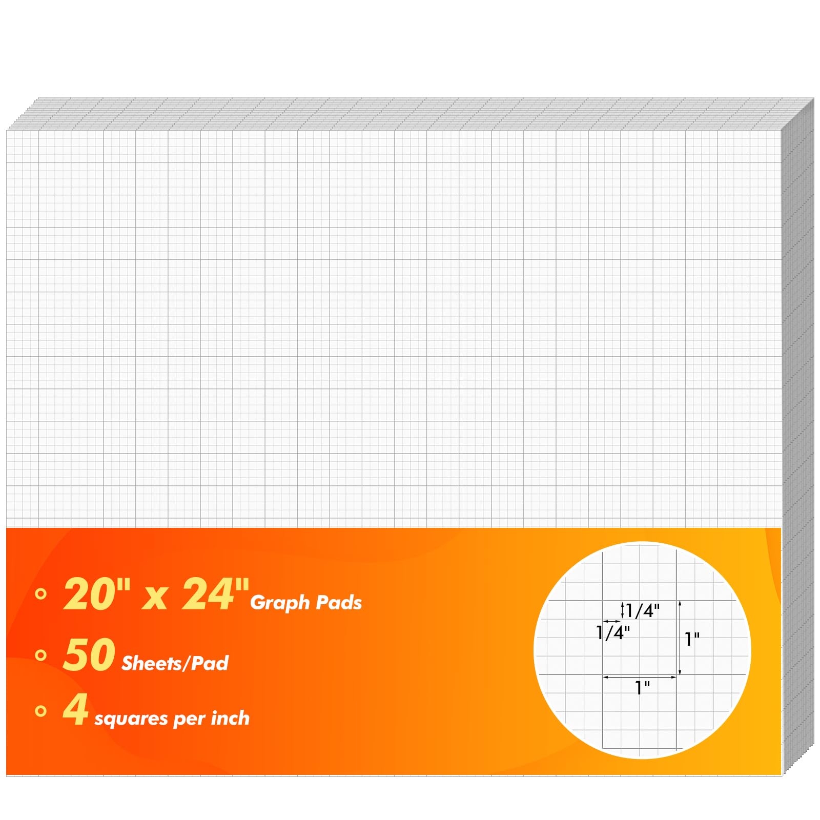Amazon Watersay 50 Sheet Large Graph Paper Pad 20 X 24 Giant Graph Paper 1 And 1 4 Ruled Grid Paper 200gsm For Precise Notetaking Engineer Architect Designer Sketching Building Plan Drafting 