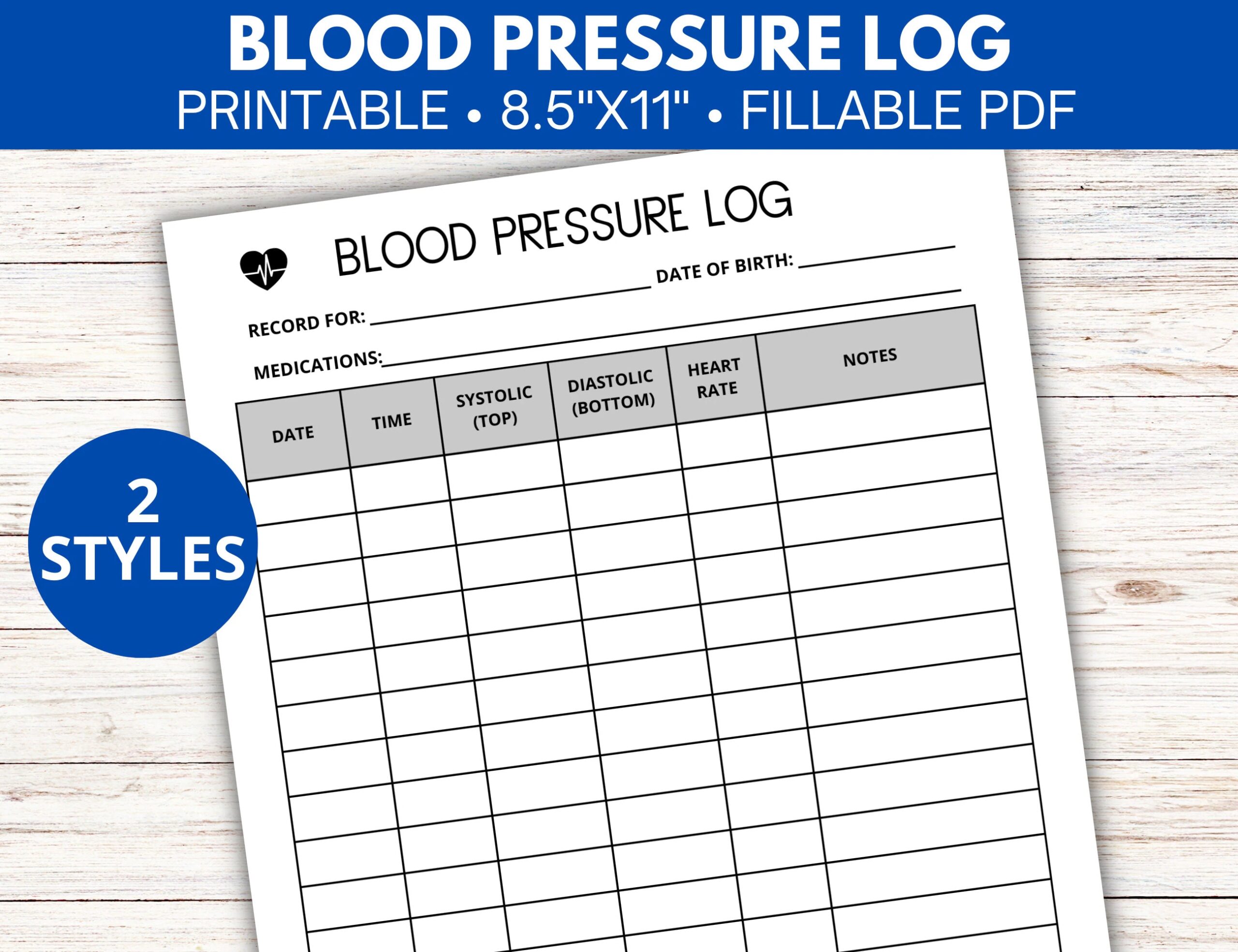 Blood Pressure Log Printable Fillable PDF Blood Pressure Tracker Blood Pressure Chart Blood Pressure And Medication Log Printable PDF Etsy