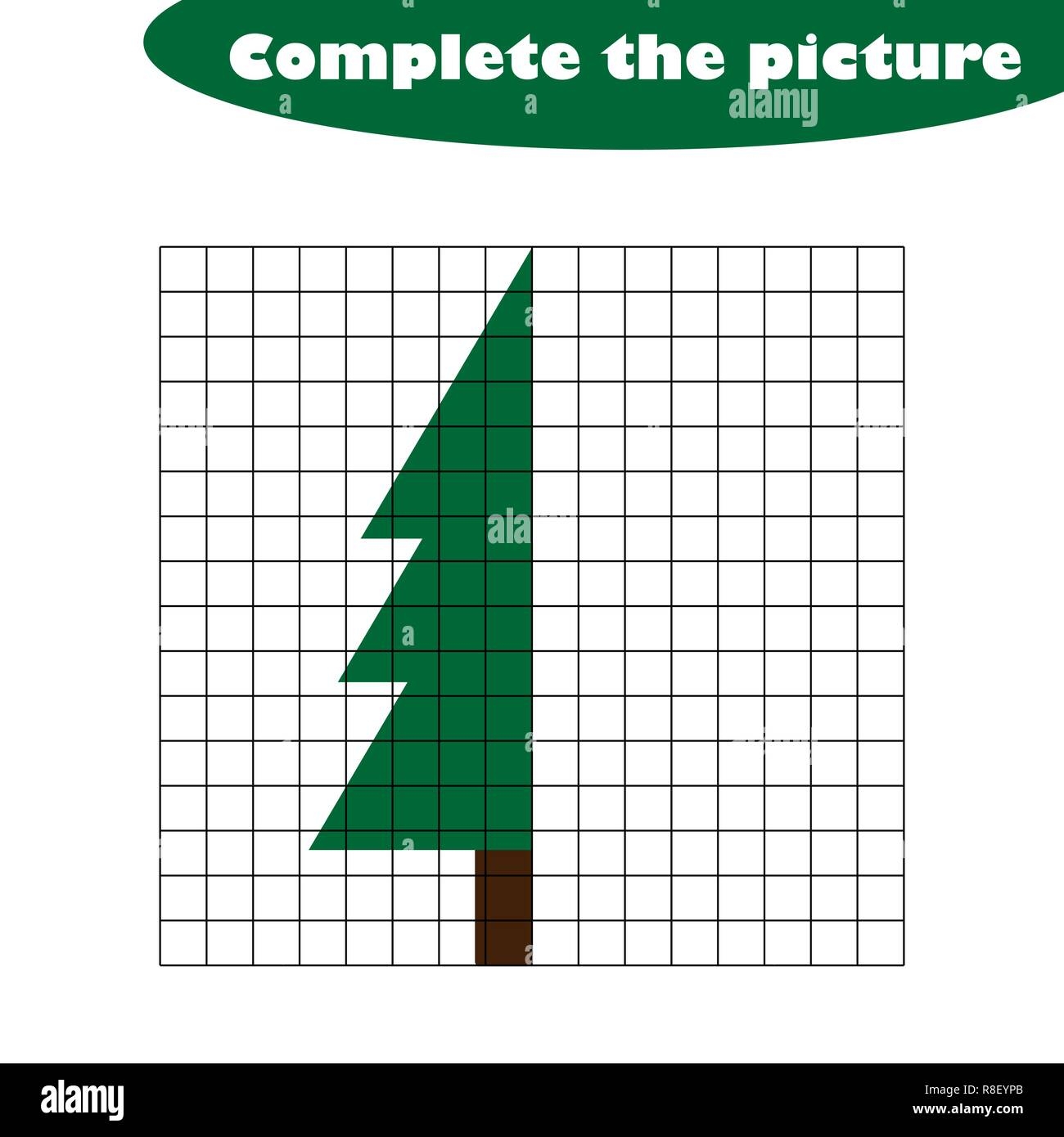 Complete The Picture Xmas Tree In Cartoon Style Drawing Skills Training Educational Paper Game For The Development Of Children Kids Preschool Activity Printable Worksheet Vector Illustration Stock Vector Image Art 