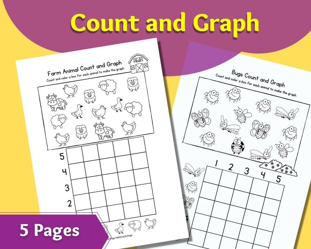 Count And Graph Preschool Count Graph worksheet printable Count And Graph Animal Count And Graph Rainy Day Count And Graph Etsy