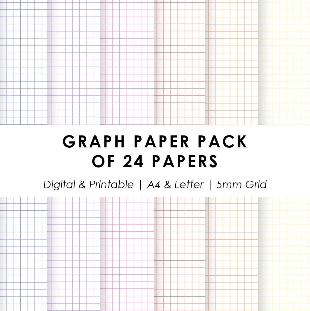 Digital Graph Paper 24 Digital Notebook Paper Templates Colorful Graph Paper Printable Paper For Note taking 5 Mm Grid A4 Letter Etsy