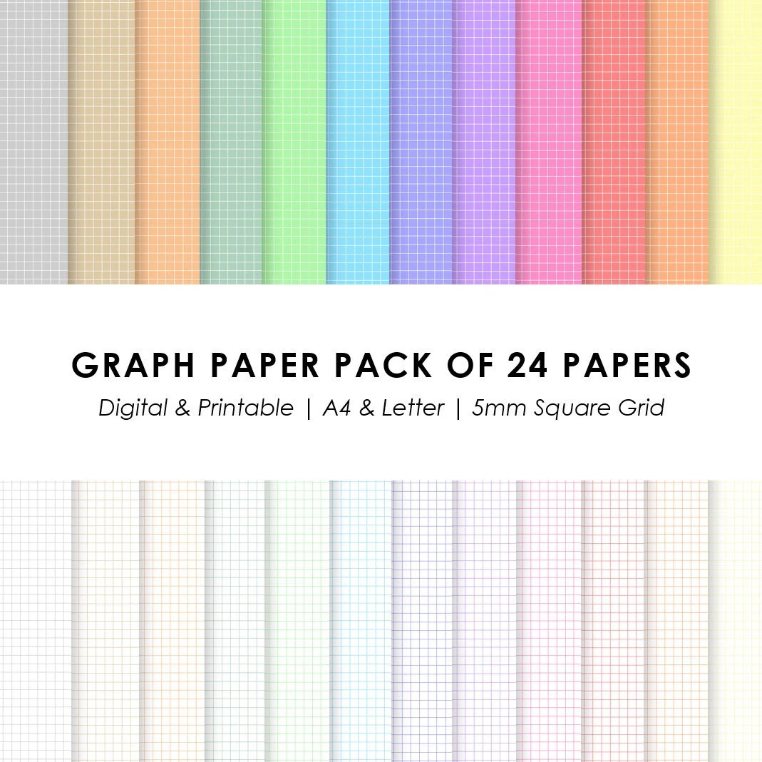 Digital Graph Paper 24 Digital Notebook Paper Templates Colorful Graph Paper Printable Paper For Note taking 5 Mm Grid A4 Letter Etsy