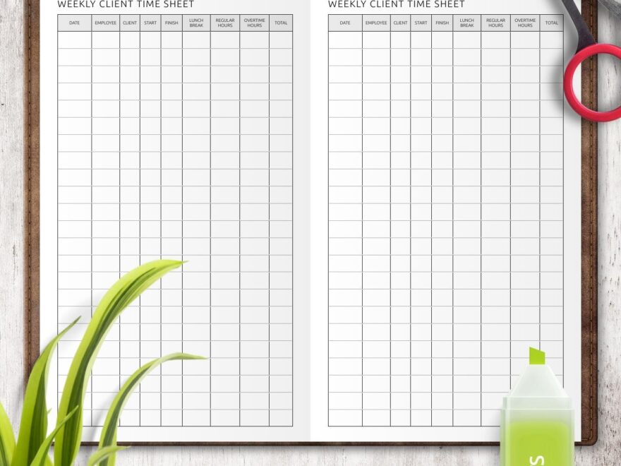 Download Printable Weekly Client Time Sheet Template PDF