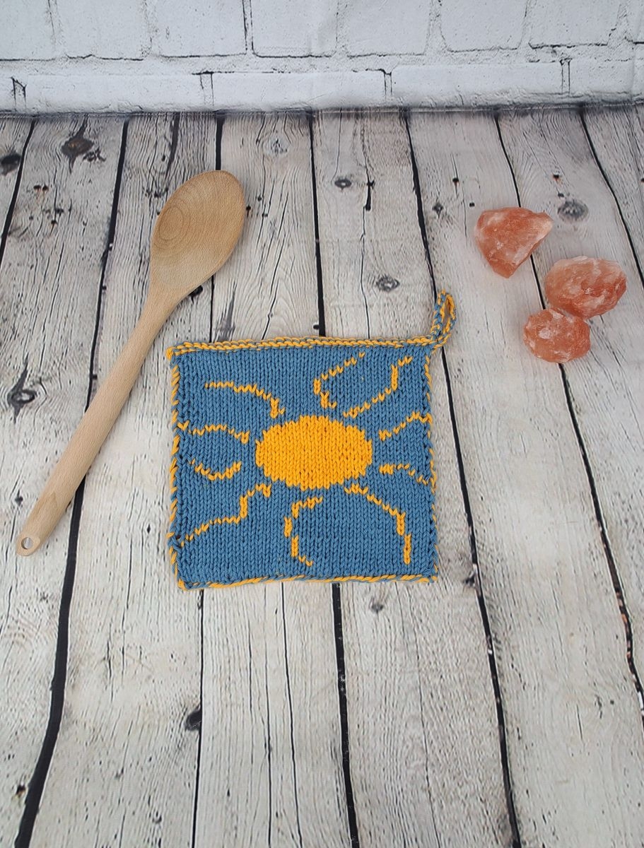 Free Knitting Pattern Double Sided Knitting Technique Sun Shine Potholder