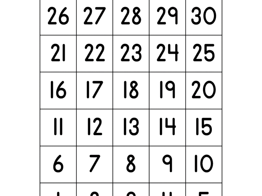 Free Number Chart 1 30