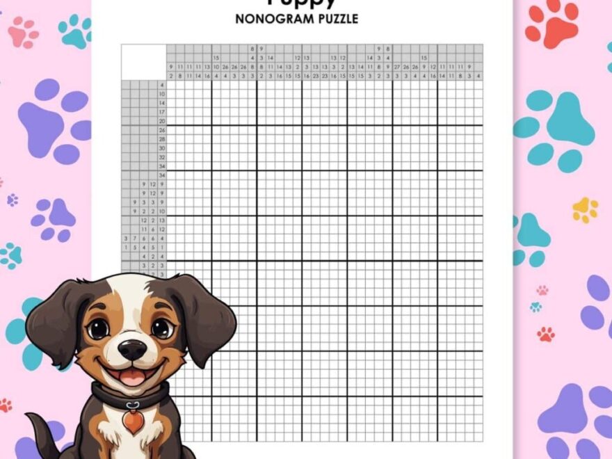 Free Printable Puppy Nonogram Puzzle PDF