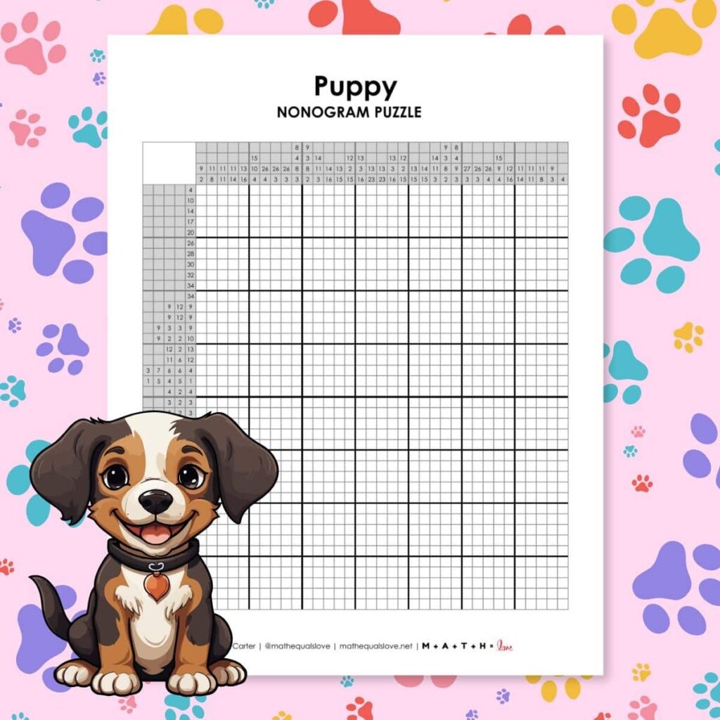Free Printable Puppy Nonogram Puzzle PDF 