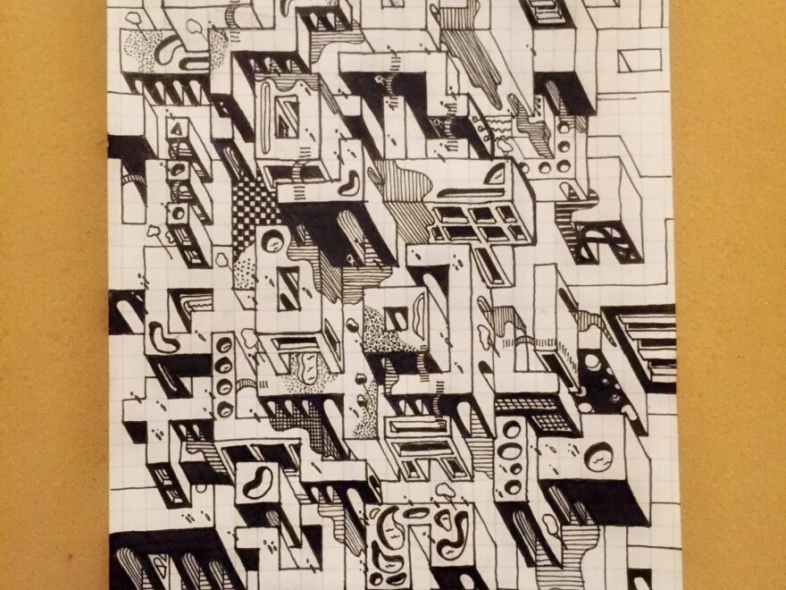 Fun City No 3 Ink On Graph Paper 8x5in R drawing