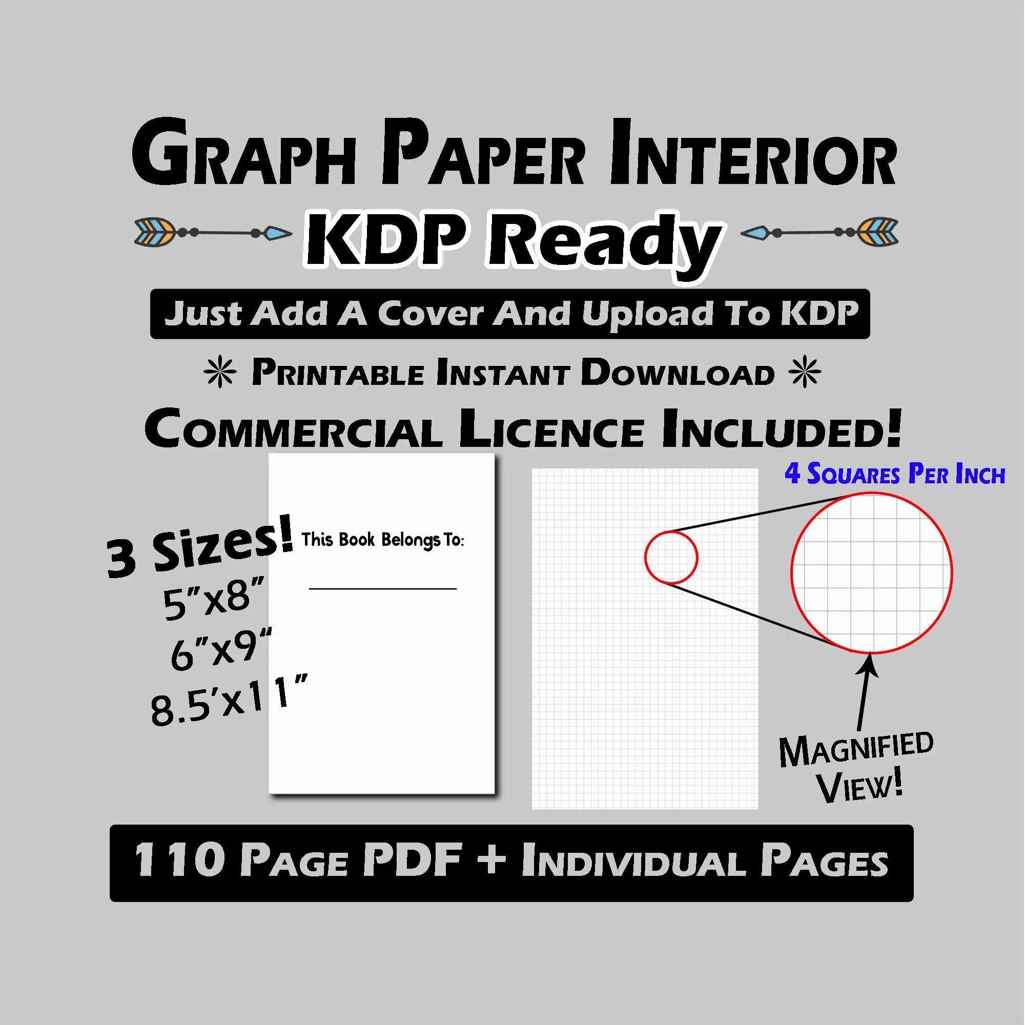Graph Paper 4 Squares Per Inch KDP Ready Complete Interior Low Content Book Engineering 5x8 6x9 8 5x11 Individual Pages Printable Download Etsy