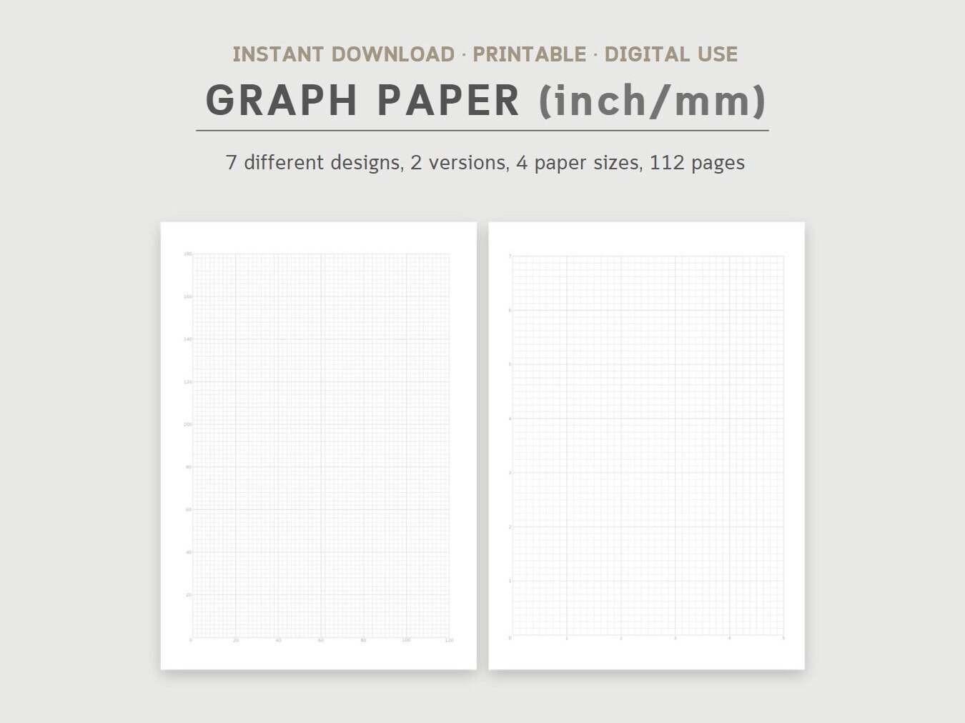 Graph Paper 7 Types For Mathematics Study Printable Notebook Templates A4 A5 Letter 1 2 Letter Instant Download PDF Etsy