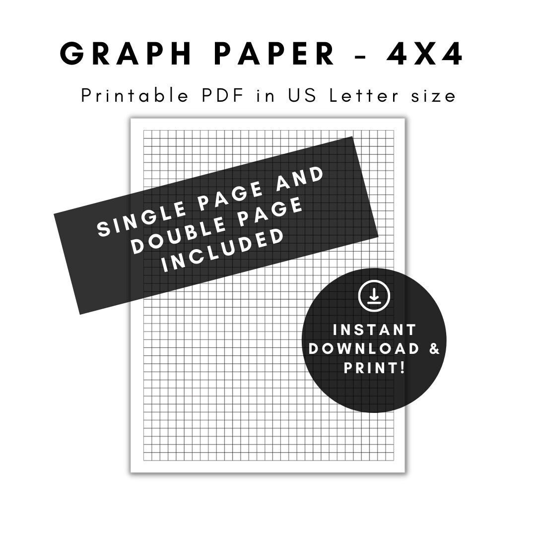 Graph Paper Printable Graph Paper Graph Paper Printable Graph Paper 4x4 4x4 Graph Paper Etsy
