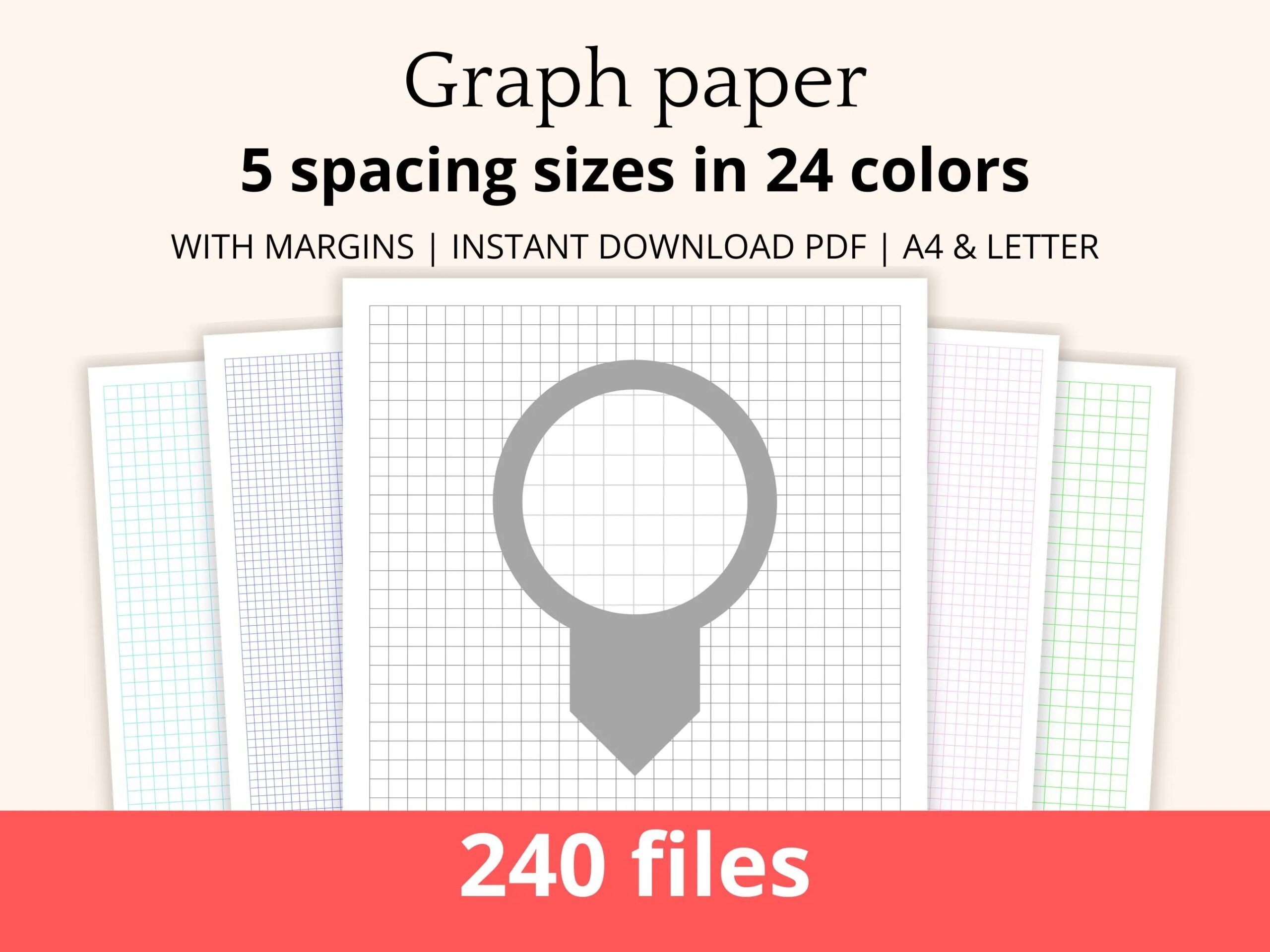 Graph Paper With Margins Printable Pdfs A4 Letter Instant Download 3mm 4mm 5mm 6mm 7mm Spacing 24 Colors 300 DPI Etsy
