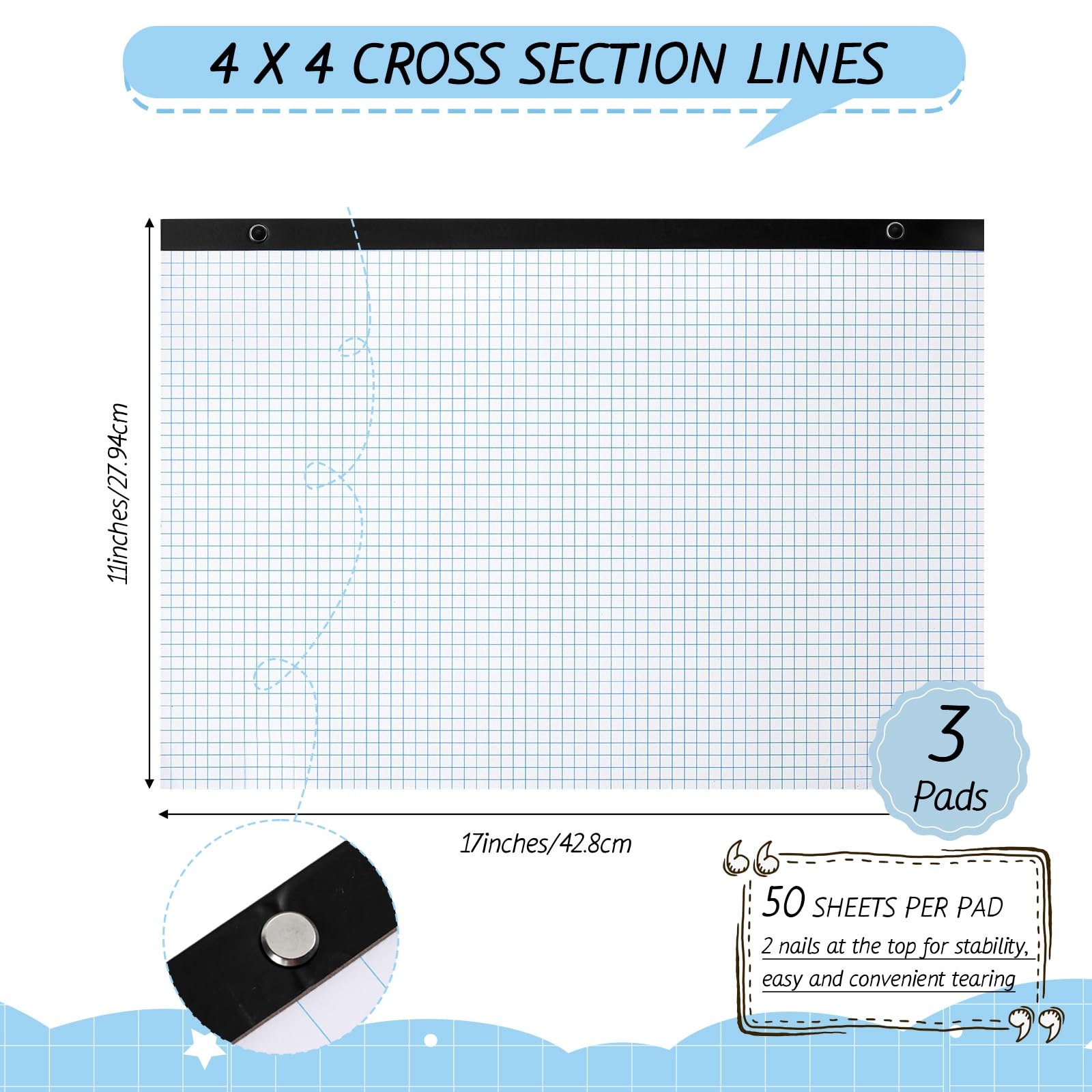 Graphing Paper 11x17 Graph Paper 3 Pads 4x4 Grid 150 Sheets Total Grid Paper Notebook