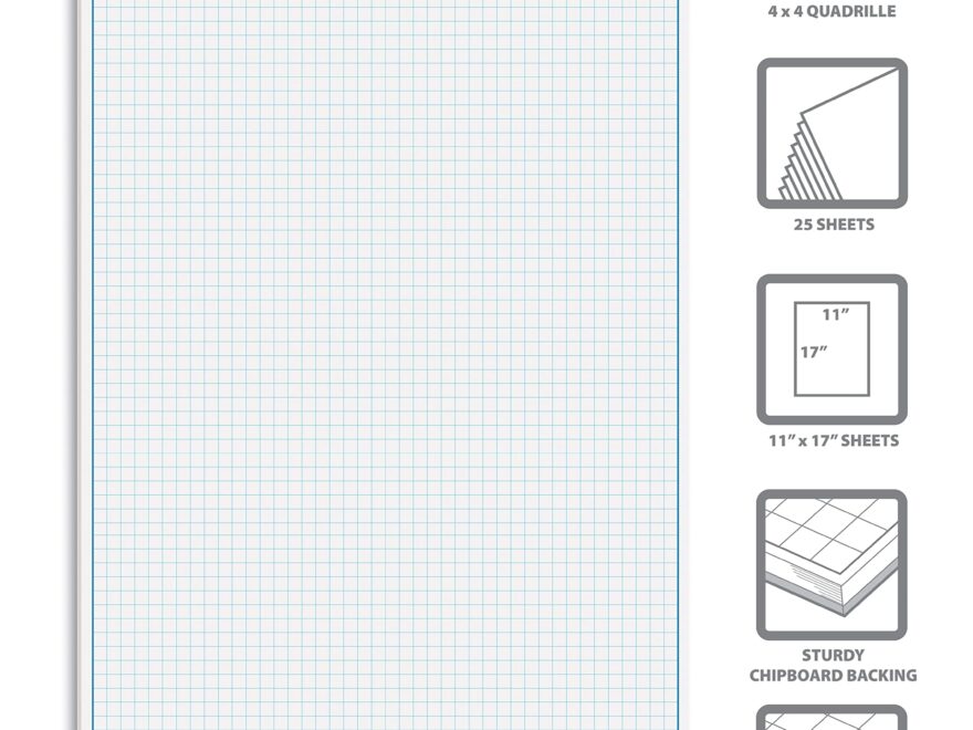Grid Paper Graph Paper Pad 17 X 11 50 Sheets Blue Line Border Blueprint Paper Double Sided White 4x4 Blue Quad Rule Easy Tear Sheets Graph Graph Paper Large