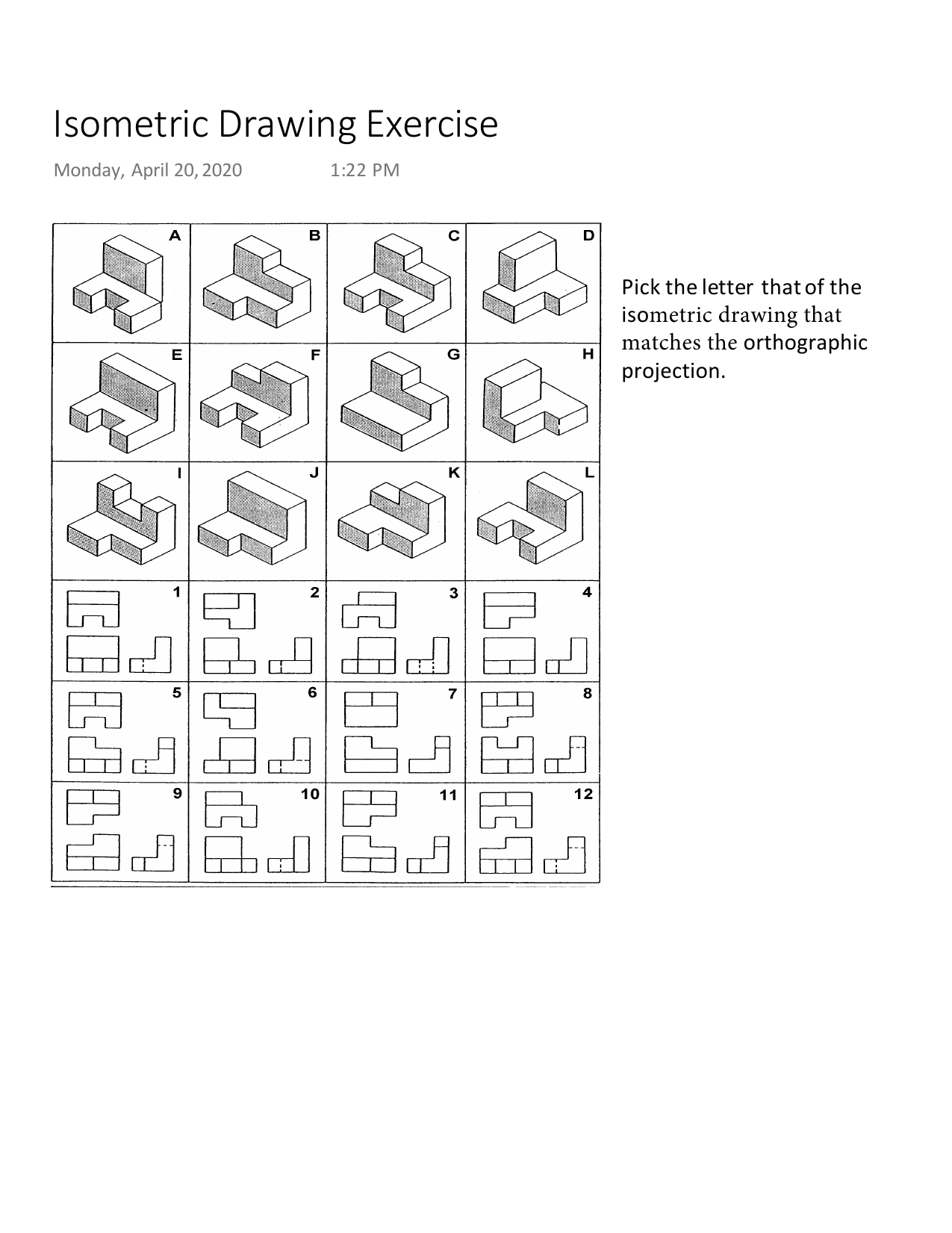 Orthographic And Isometric Drawing Worksheet Orthographic And Isometric Drawing Worksheet