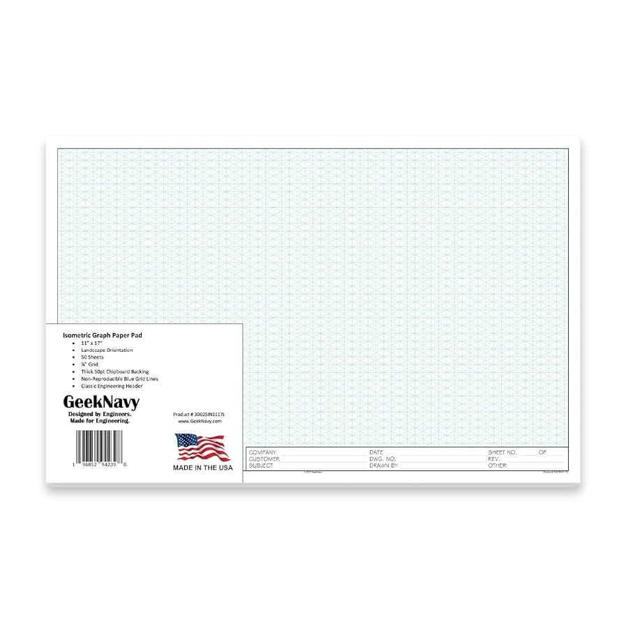 Isometric Graph Paper GeekNavy 11 X 17 50 Sheets Landscape 0 25 Grid Non photo Blue High Brightness Dr Tracing Paper