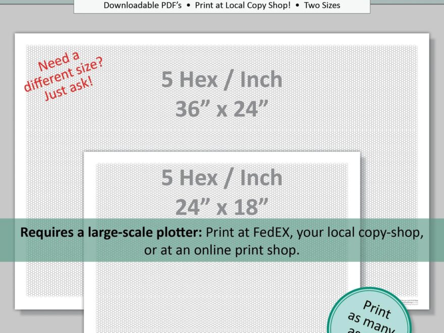 Large Scale Printable Hexagonal Graph Paper 5 Hex inch In 2 Sizes Hex Map DND RPG Miniature Wargaming Terrain Mapping Game Design Etsy