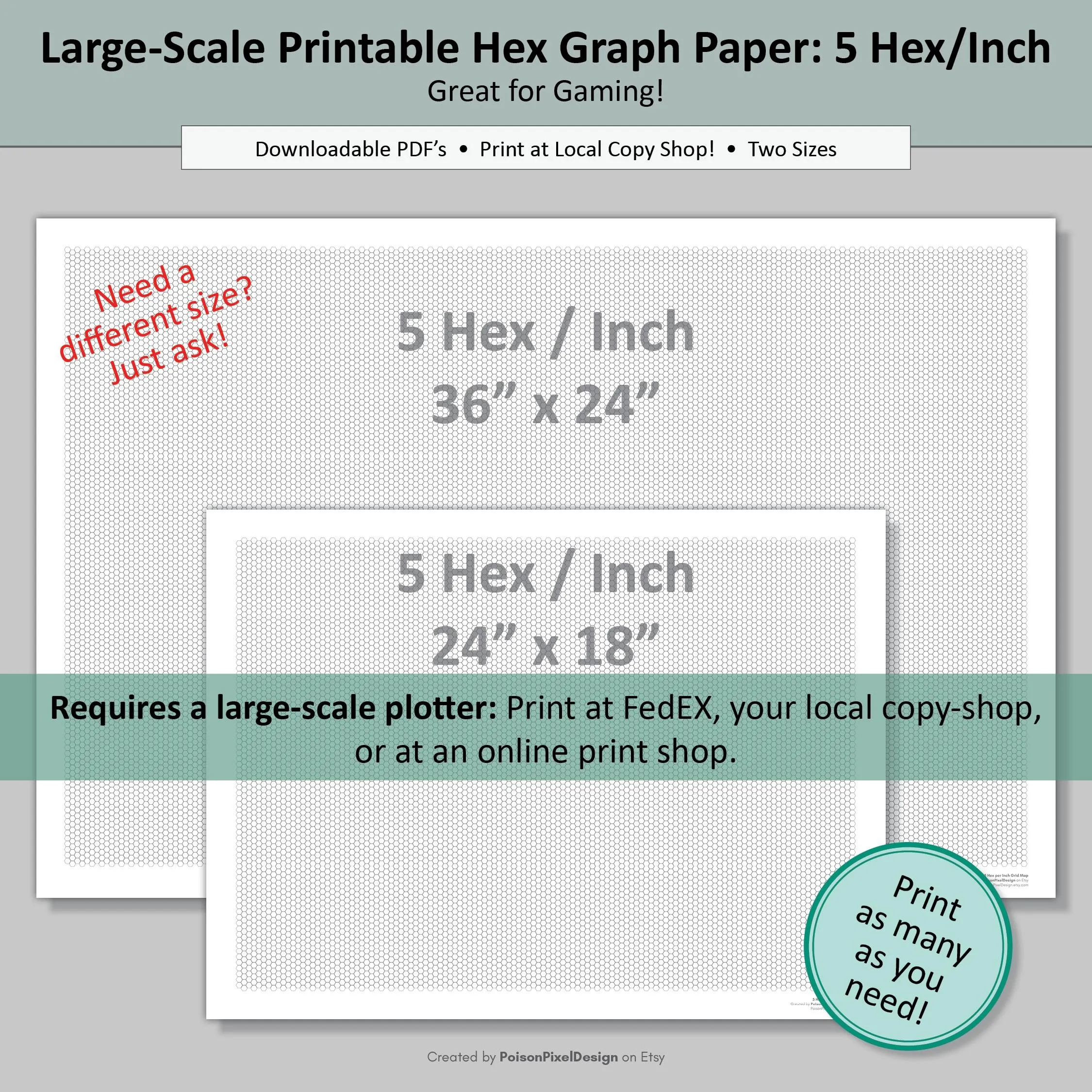 Large Scale Printable Hexagonal Graph Paper 5 Hex inch In 2 Sizes Hex Map DND RPG Miniature Wargaming Terrain Mapping Game Design Etsy