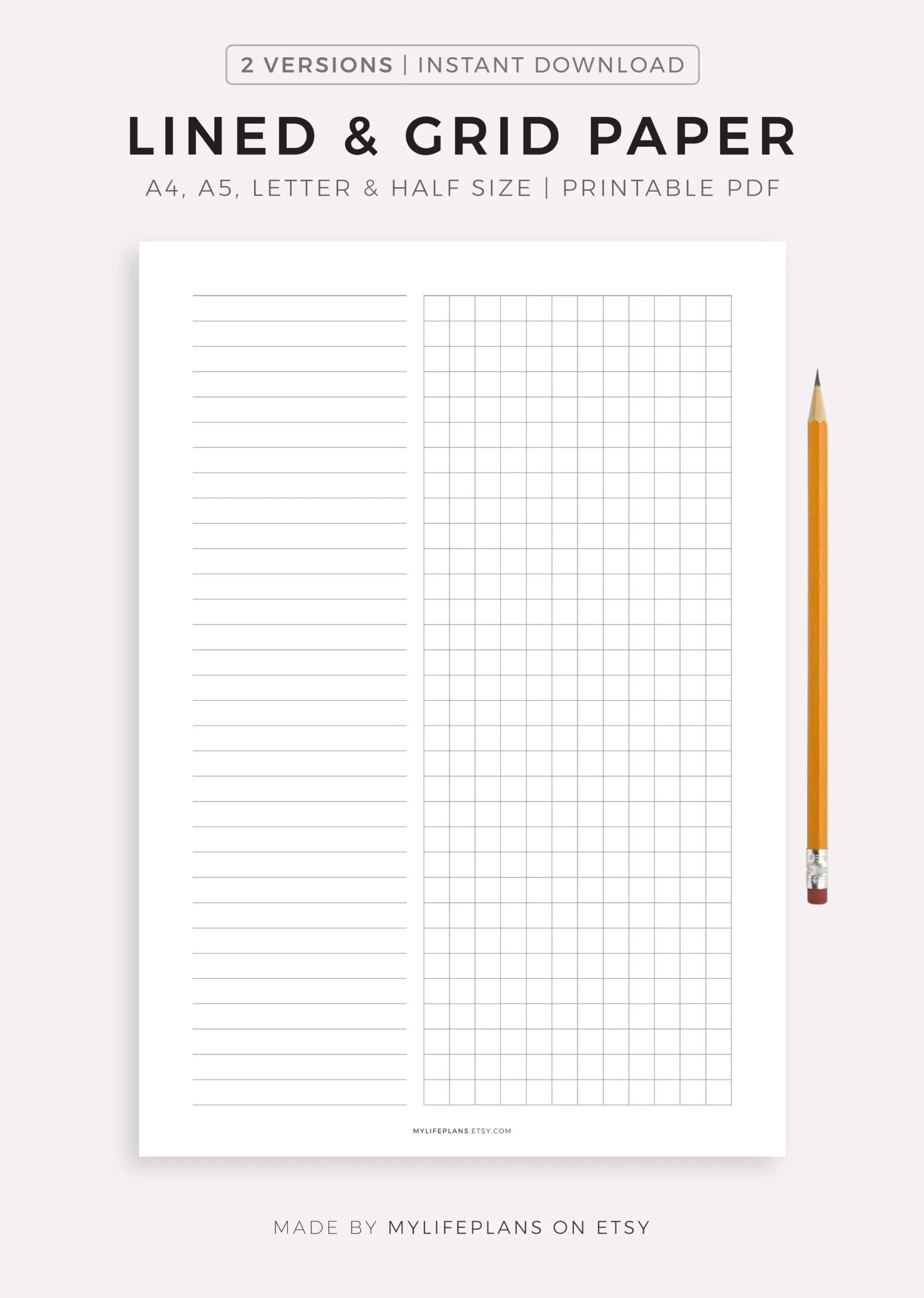 Lined Grid Paper Printable A4 a5 letter half Size Instant Download PDF Etsy Lined Grid Paper Printable A4 a5 letter half Size Instant Download PDF Etsy