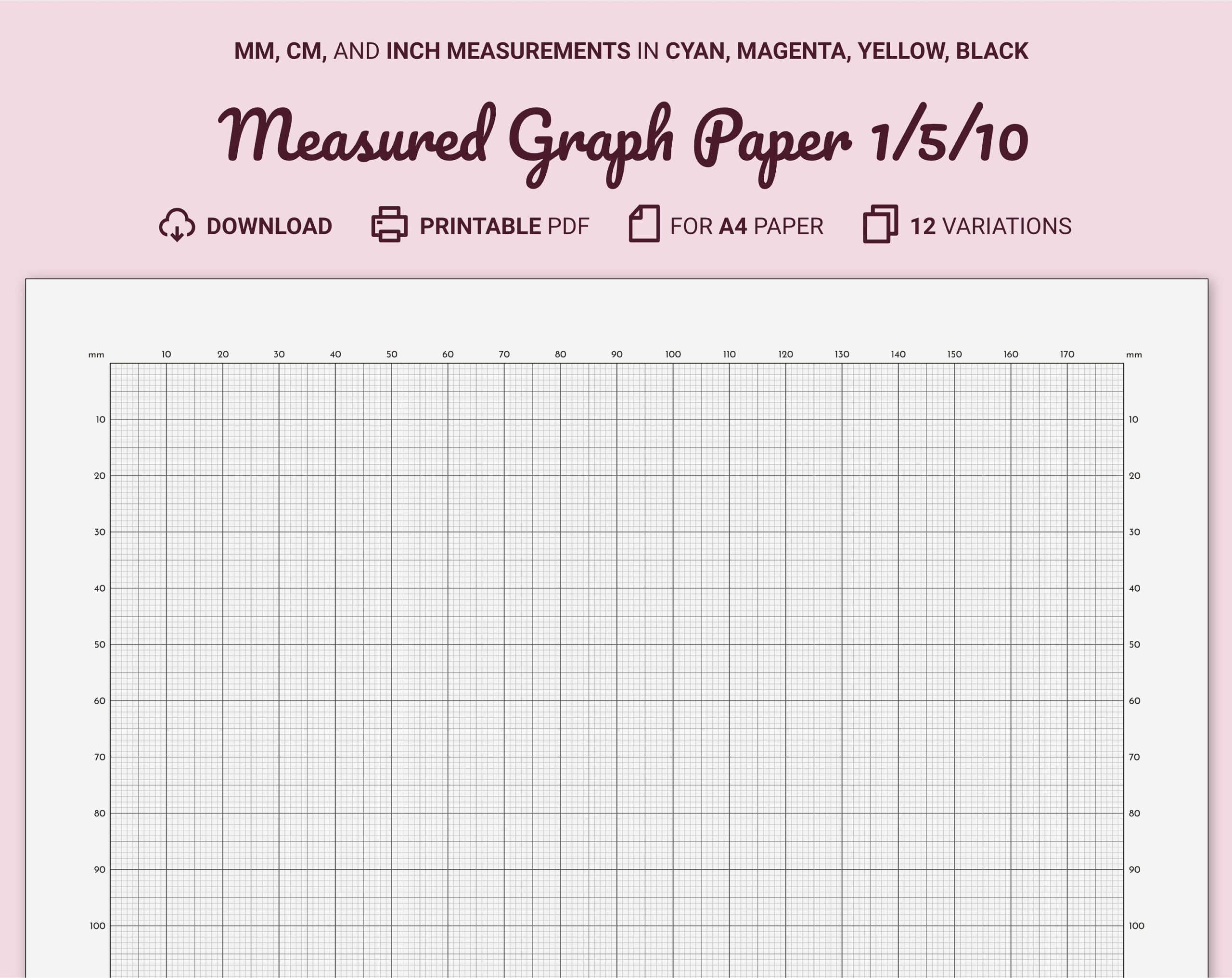 Measured Graph Paper Millimeters centimeters inches Printable A4 Worksheets Library