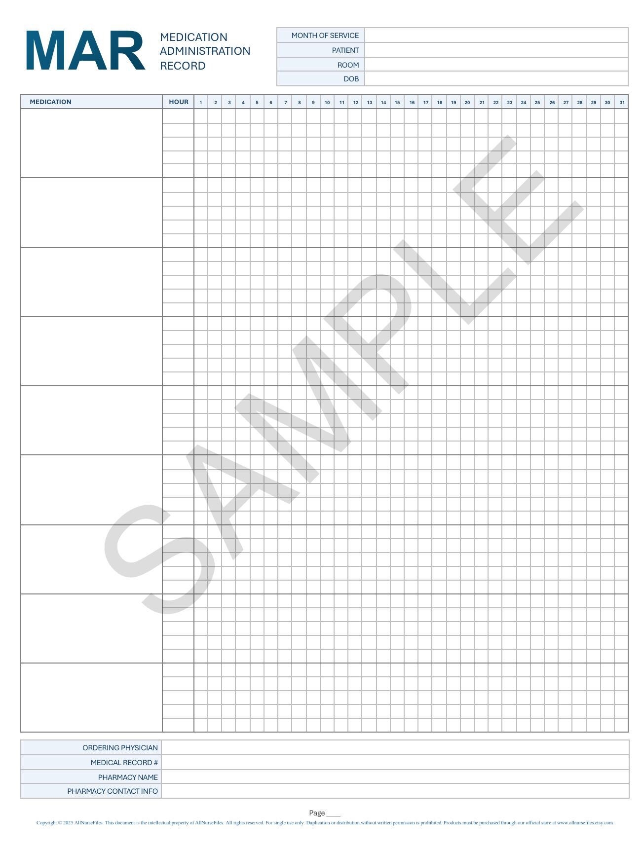 Medication Administration Record MAR EDITABLE Template Instant Microsoft Word File Download Etsy