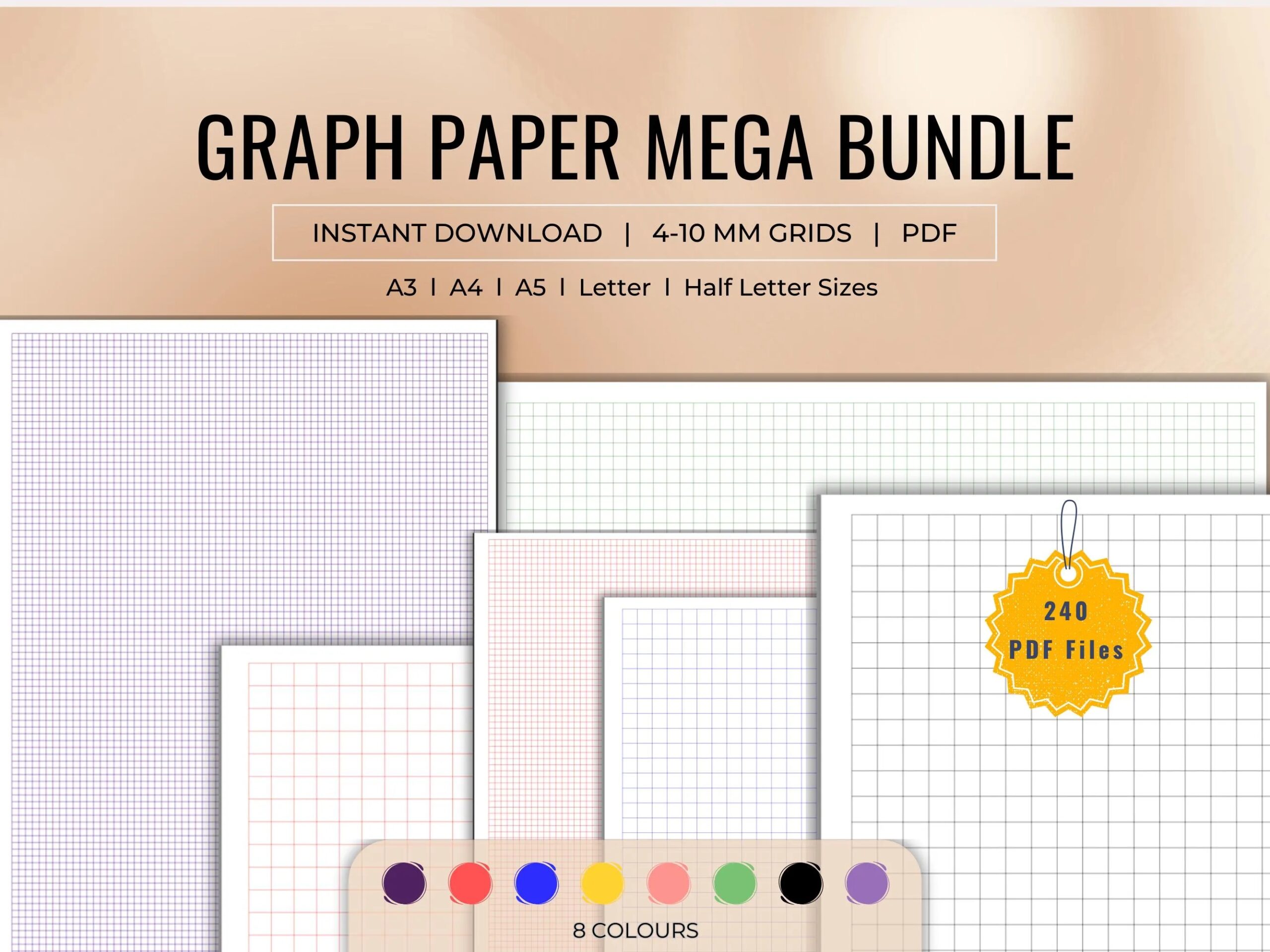 Mega Printable Graph Paper Bundle Colored A3 a4 a5 letter Grid Paper Math Study Templates Digital Coordinate Paper For All Projects Etsy