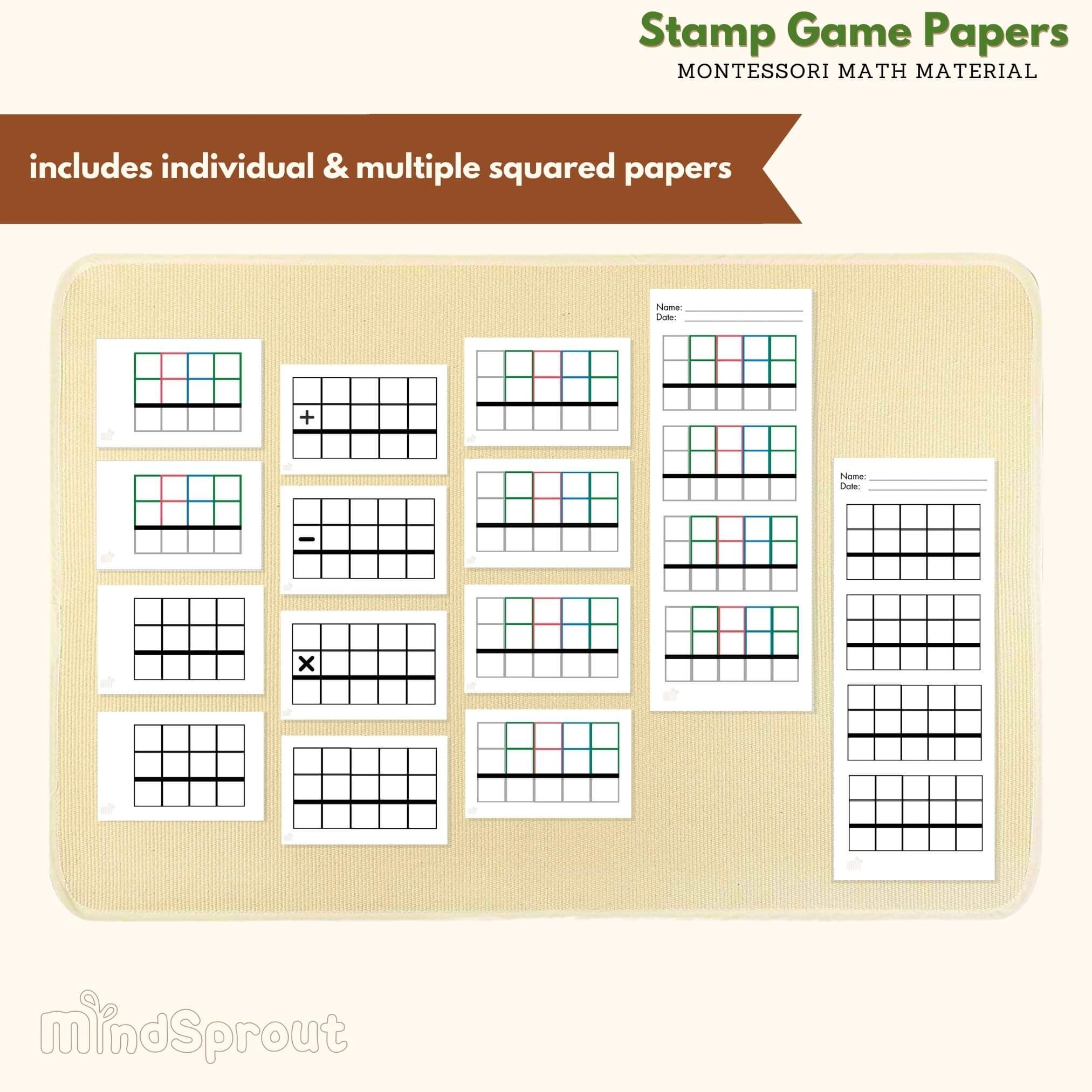 Montessori Equation Paper Montessori Stamp Game Paper Montessori Graph Paper Mat Made By Teachers
