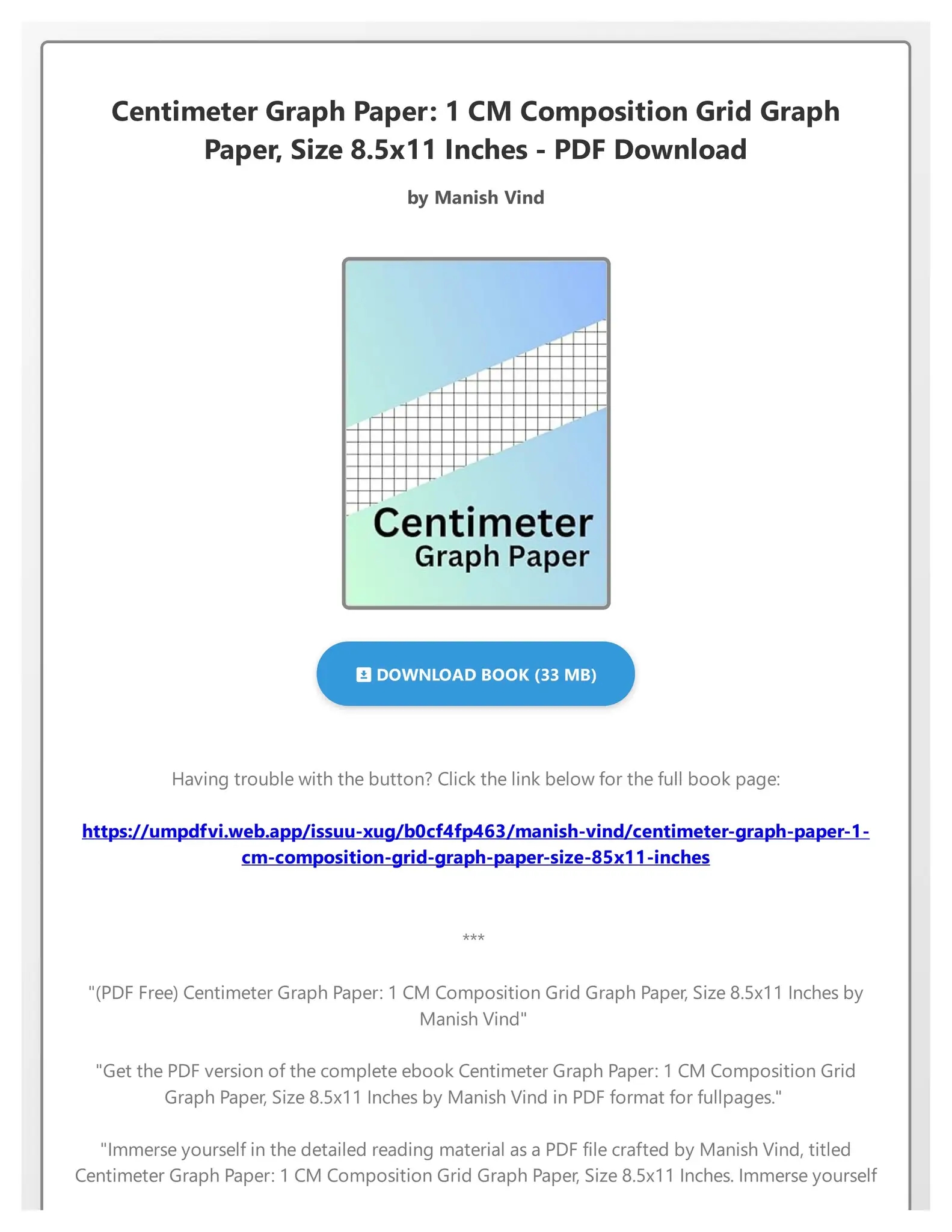 PDF Free Centimeter Graph Paper 1 CM Composition Grid Graph Paper Size 8 5x11 Inches By Manish V By KacieStoltenbergrf Issuu
