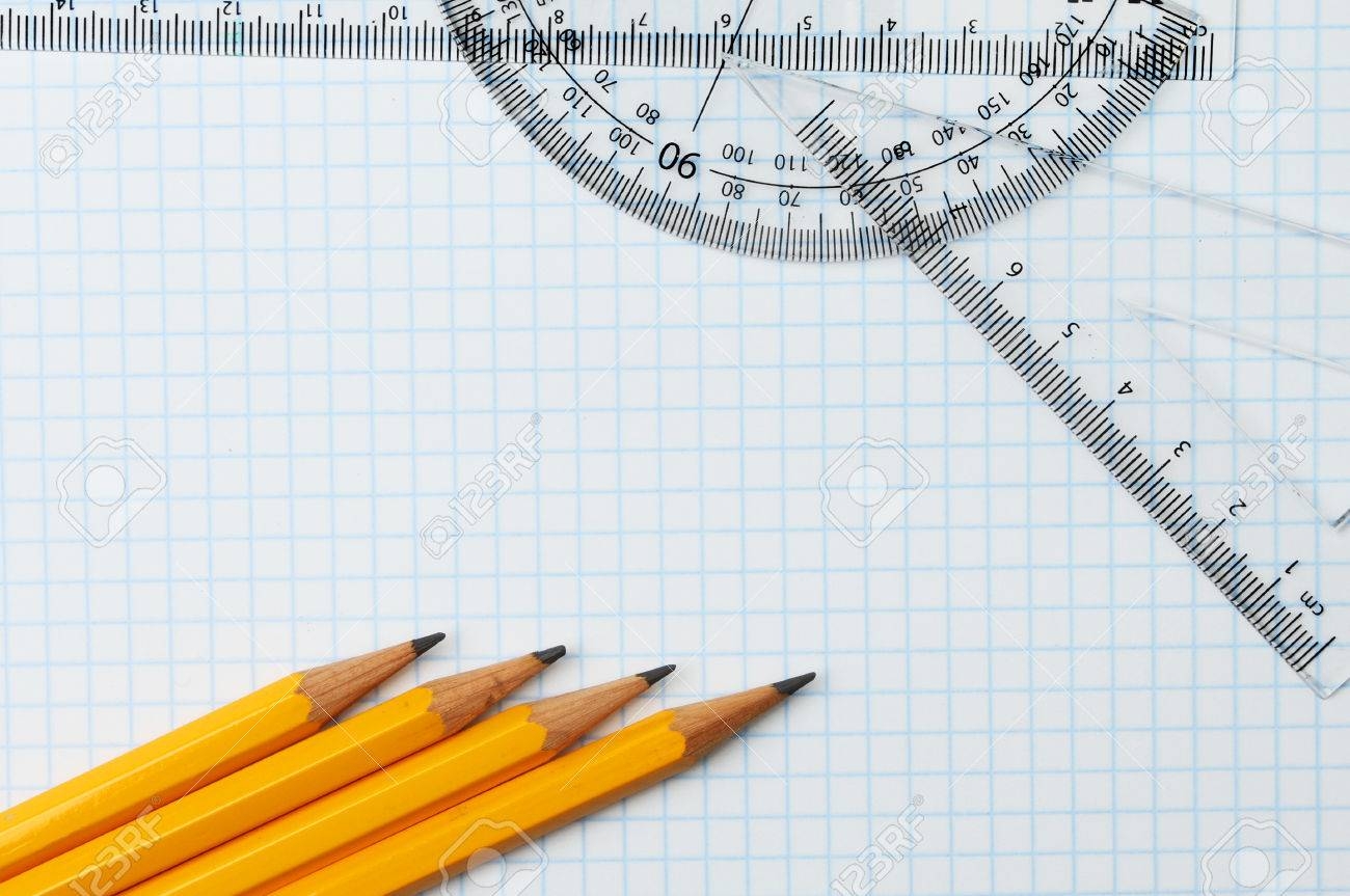 Pencils Rule protractor And Set Square On Graph Paper Stock Photo Picture And Royalty Free Image Image 36585921 