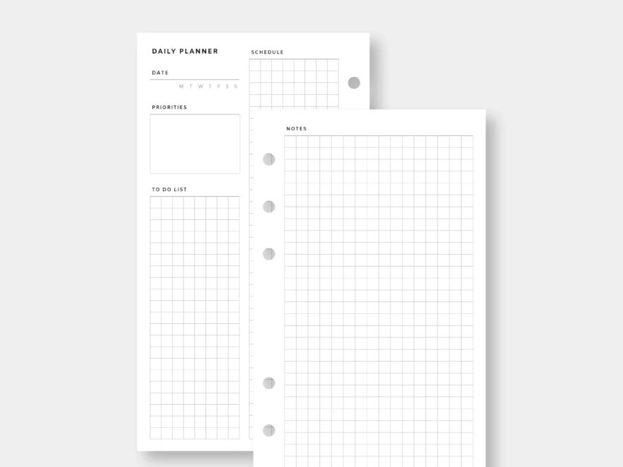Personal Undated Daily Planner Printable Grid Paper Day On Two Pages DO2P 5x5 Graph Notes Etsy