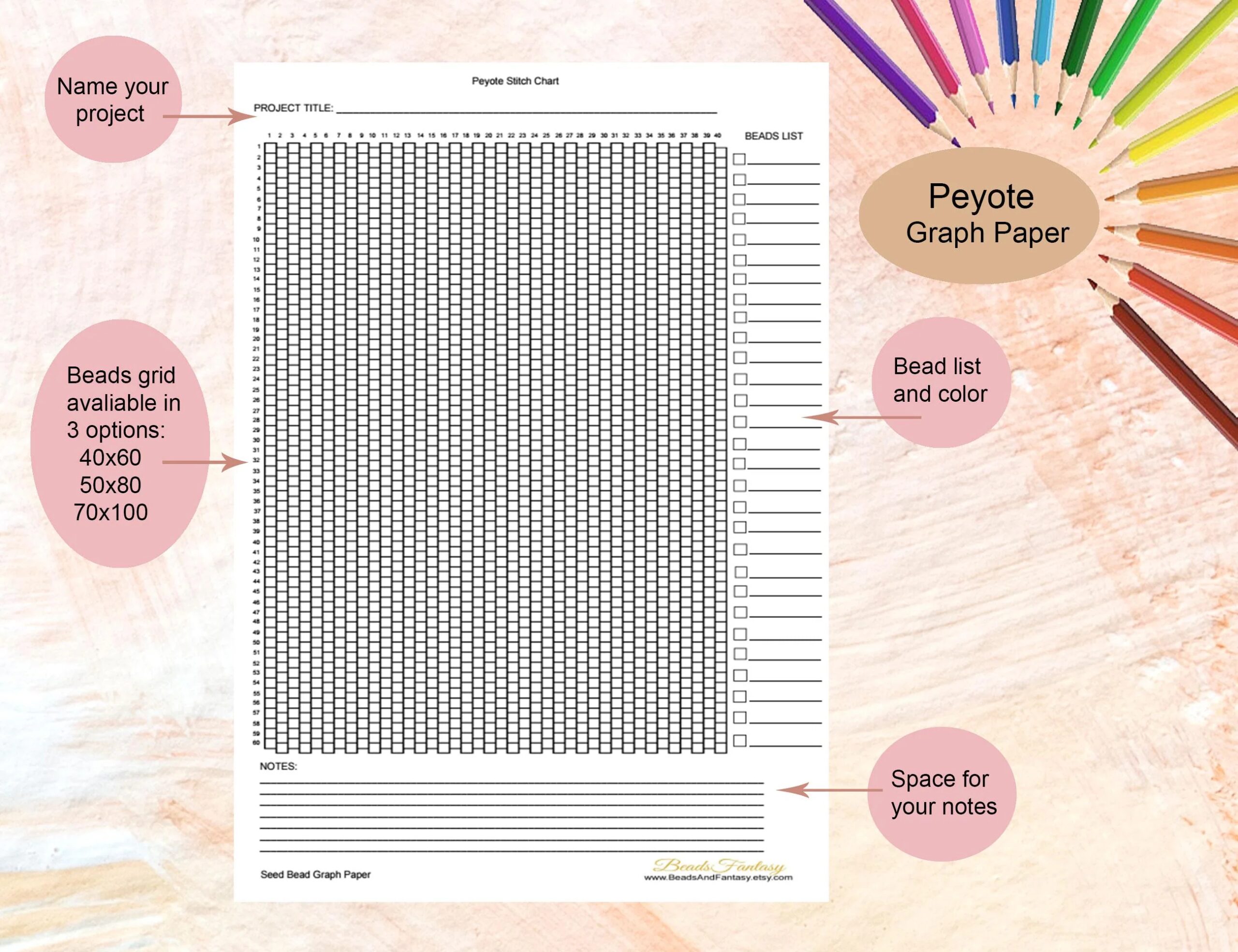 Peyote Stitch Printable Bead Graph Paper For Seed Bead Patterns A4 Instant Download PDF Printable Miyuki Beading Graph Paper Template Chart Etsy