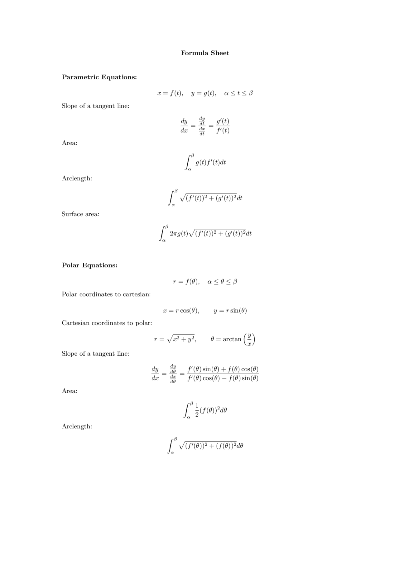 Polar Graphs Cheat Sheet