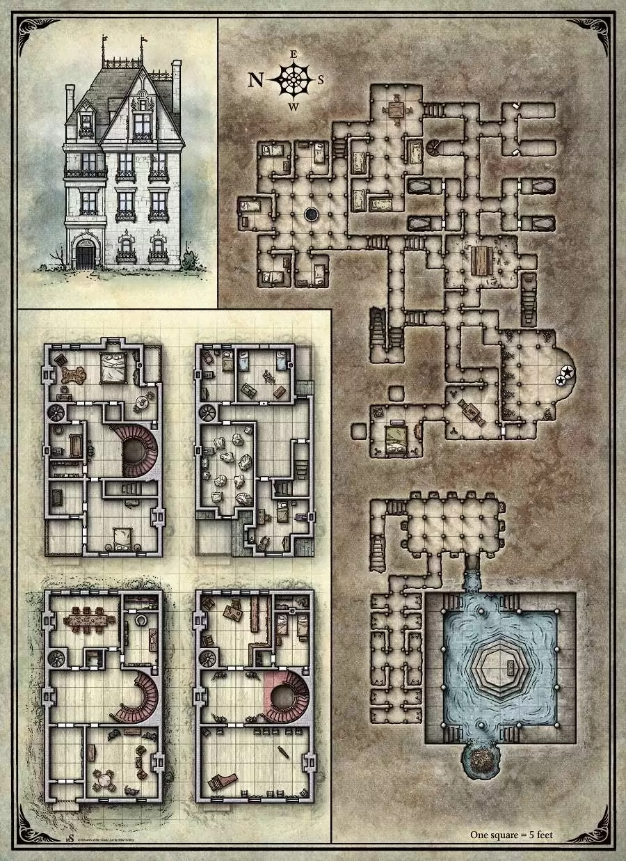 Printable Death House Maps Dungeon Masters Guild DriveThruRPG